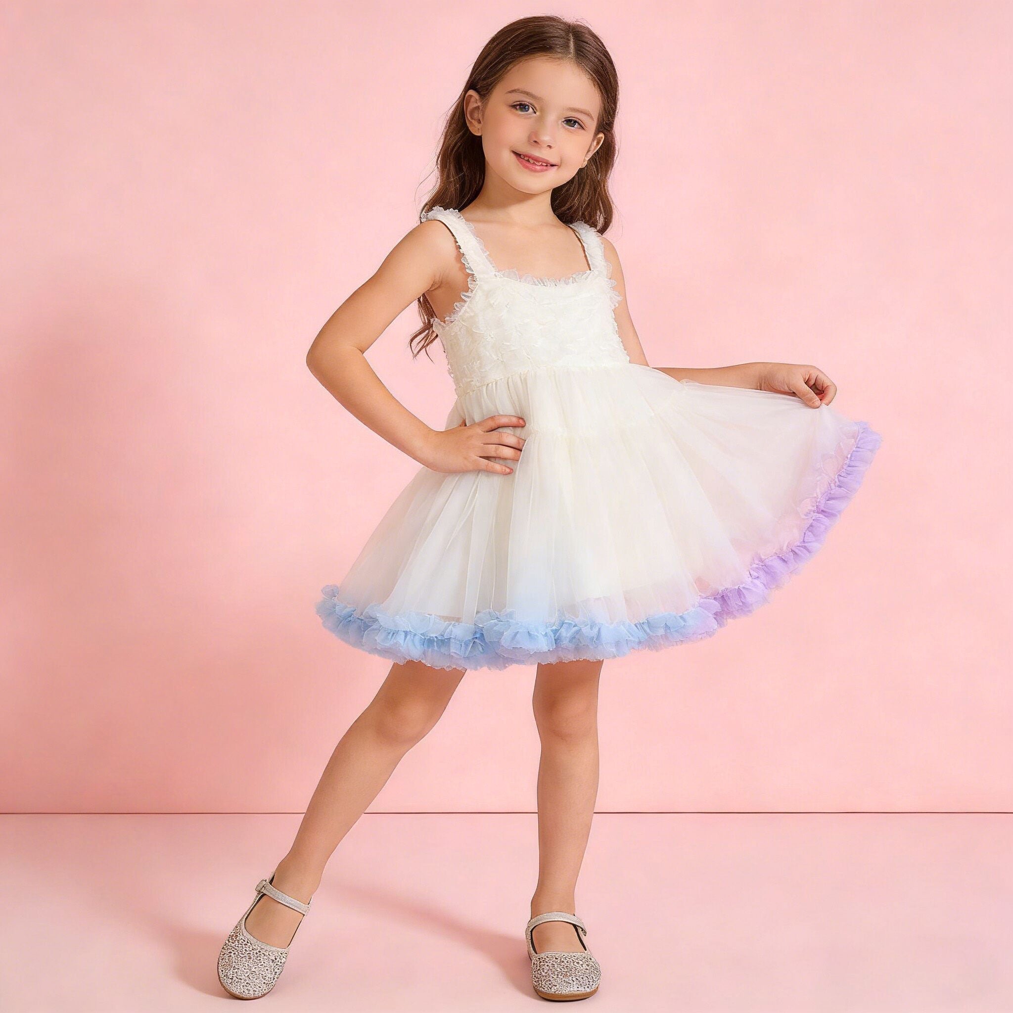 （In Production）Girls Summer White Halter Tulle Dress
