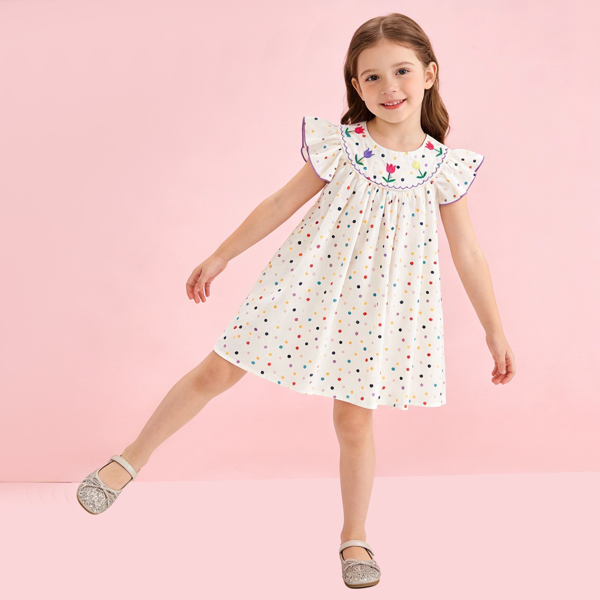 （In Production）Girls Spring&Summer Tulip Embroidery Dress