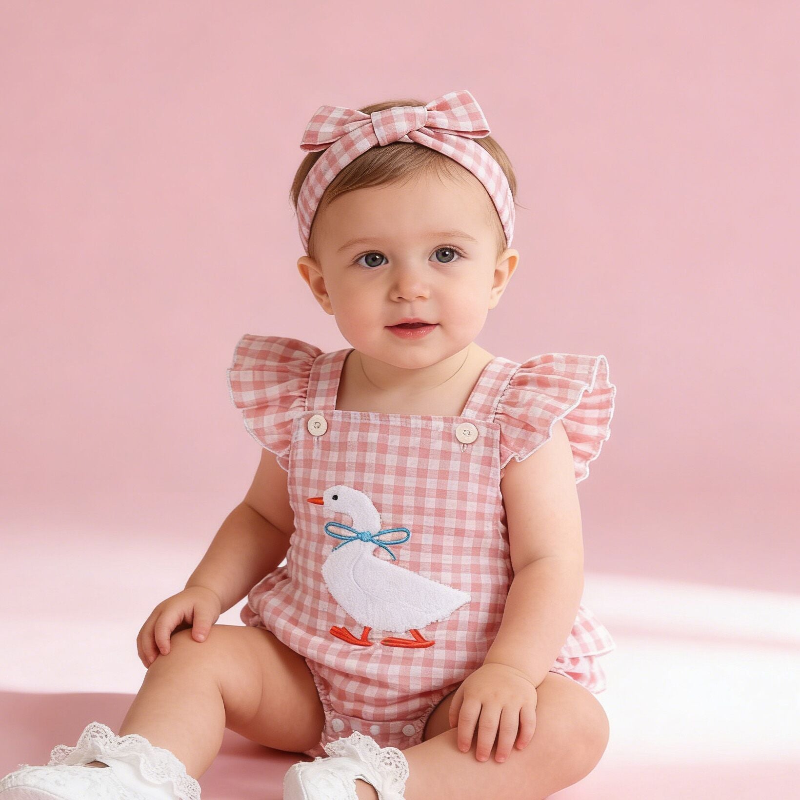 （In Production）Toddler Girls Spring&Summer Goose Chenille Patches Romper