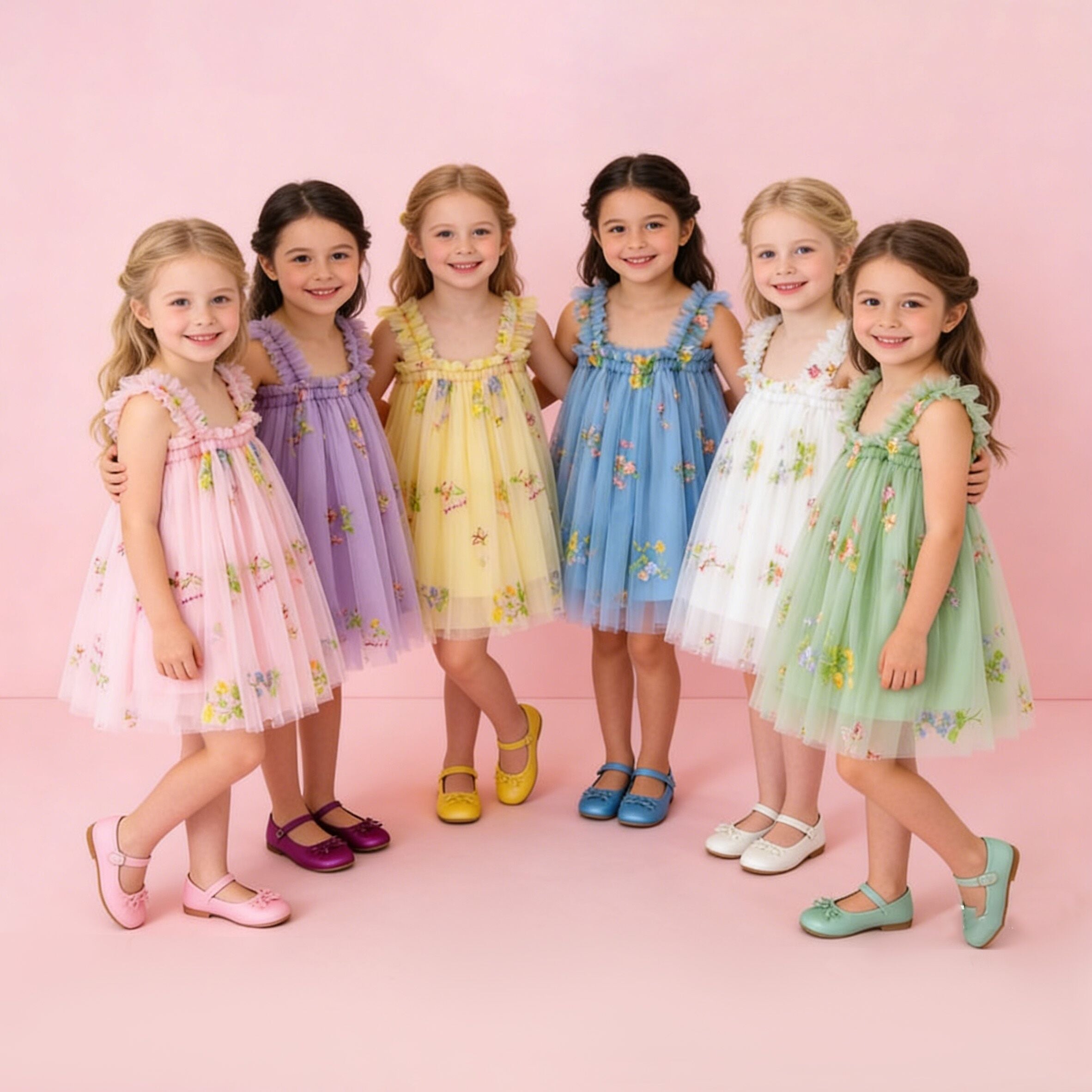 （In Production）Girls Spring&Summer Floral Embroidery Tulle Dress