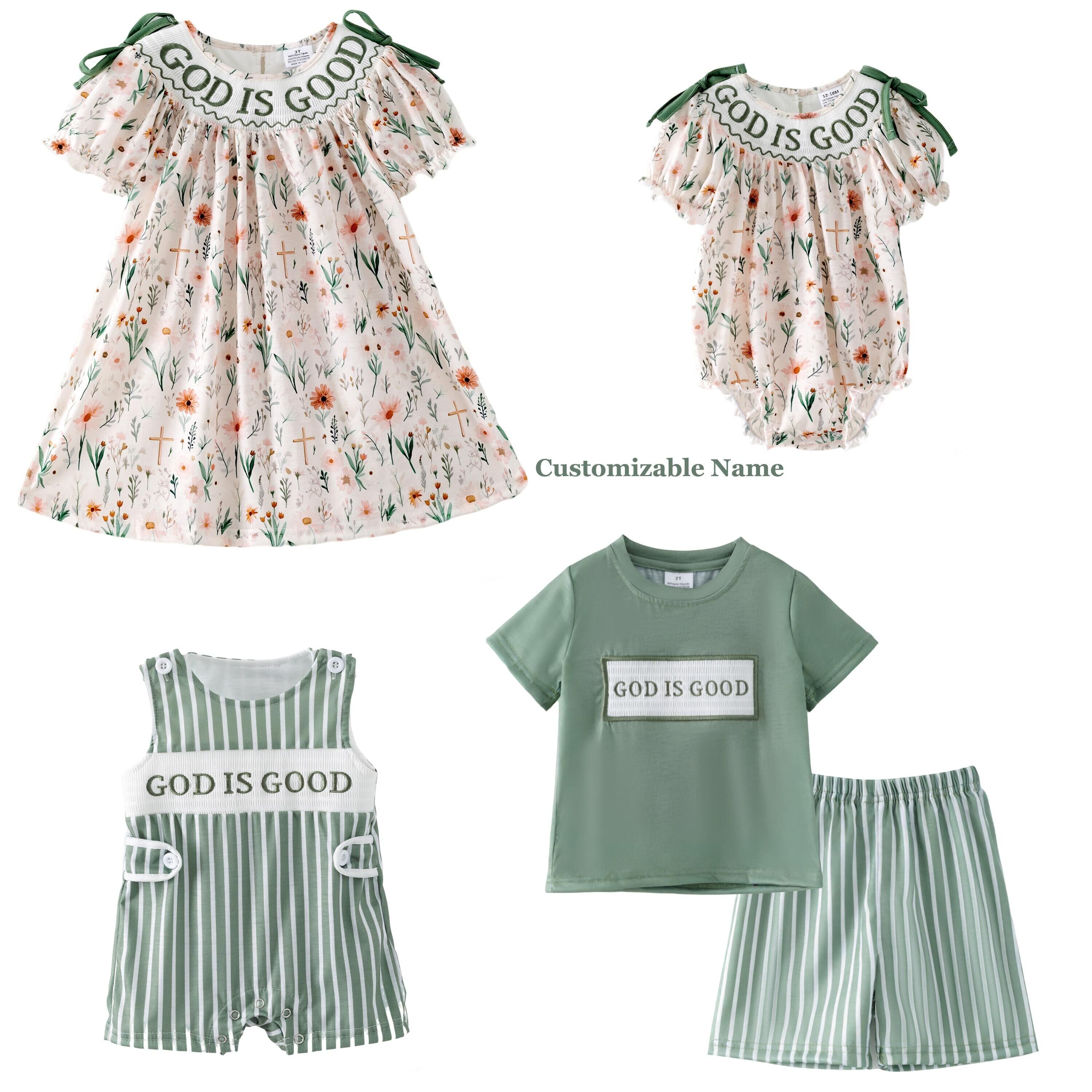 （Pre Order,Prepack Zone）Family GOD IS GOOD Embroidery Dress,Set&Romper（Mix Size）
