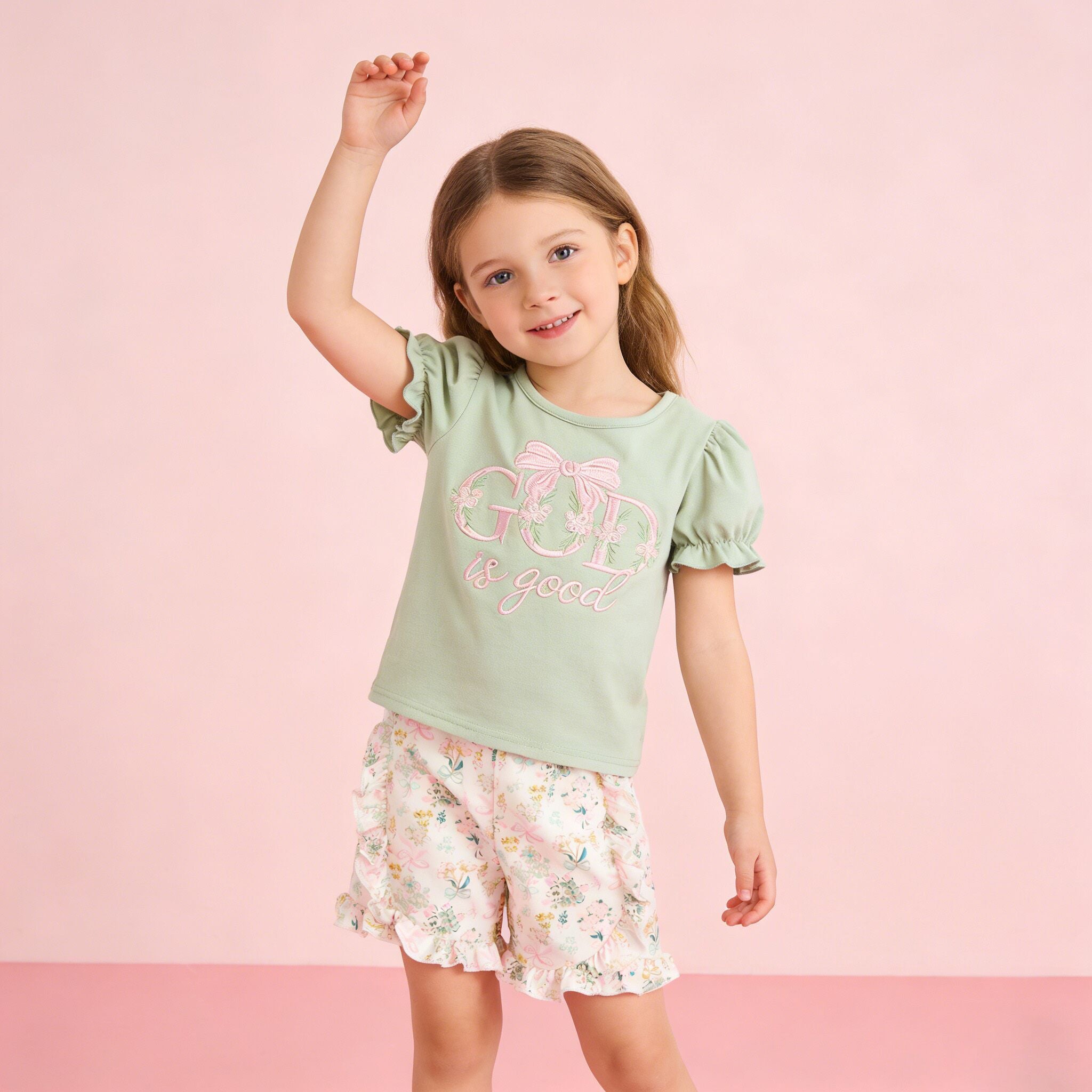 （In Stock）Sisters GOD IS GOOD Embroidery Shorts Set&Romper