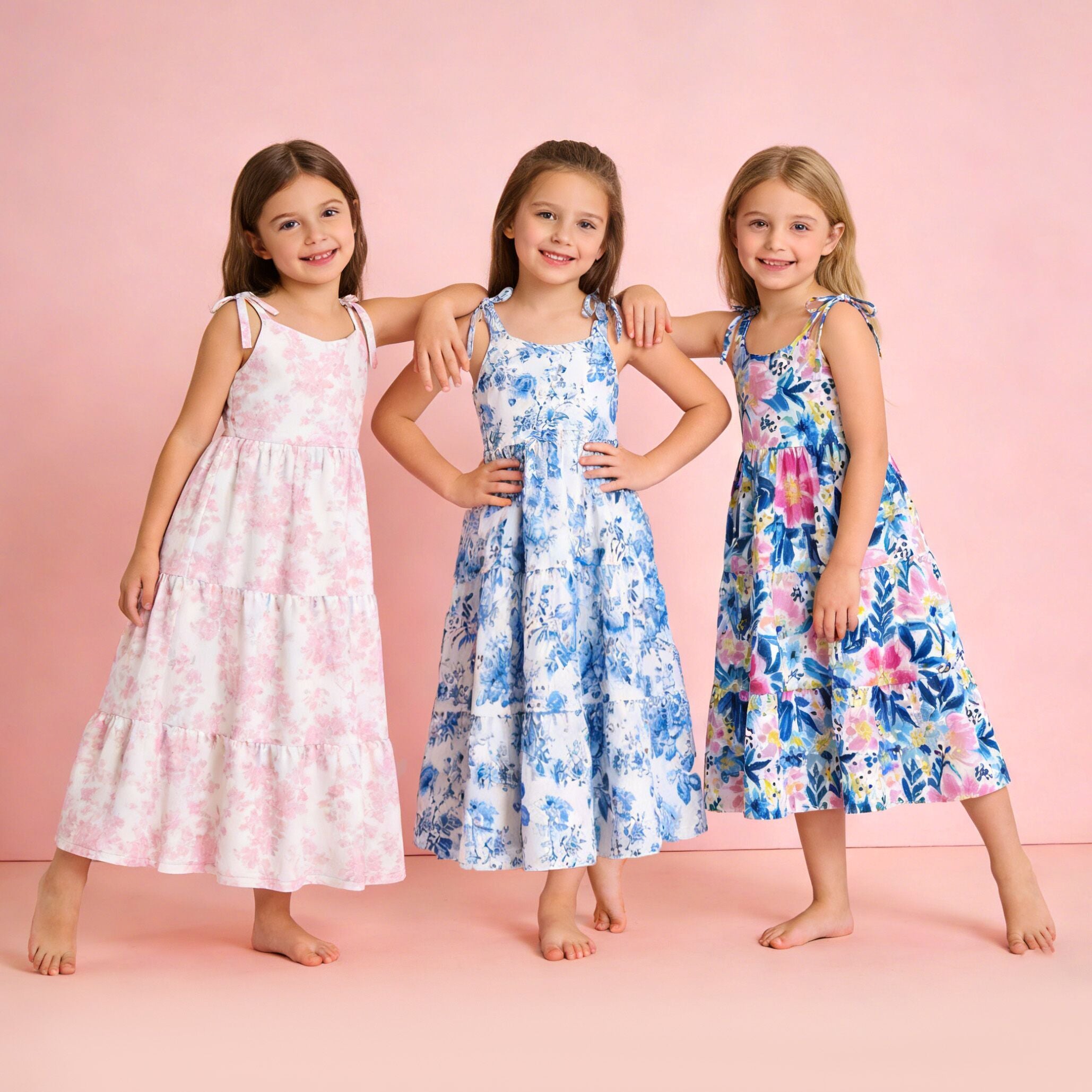 （Pre Order,Prepack Zone）Girls Spring&Summer Floral Print MAXI Dress（Mix Size）