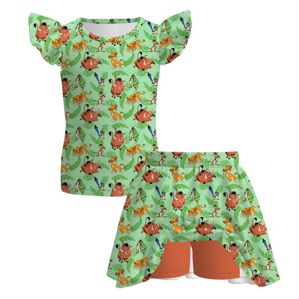 （Pre Order）Girls Spring & Summer Princess,Cartoon Print Skort Dress&Scallop Shorts Set