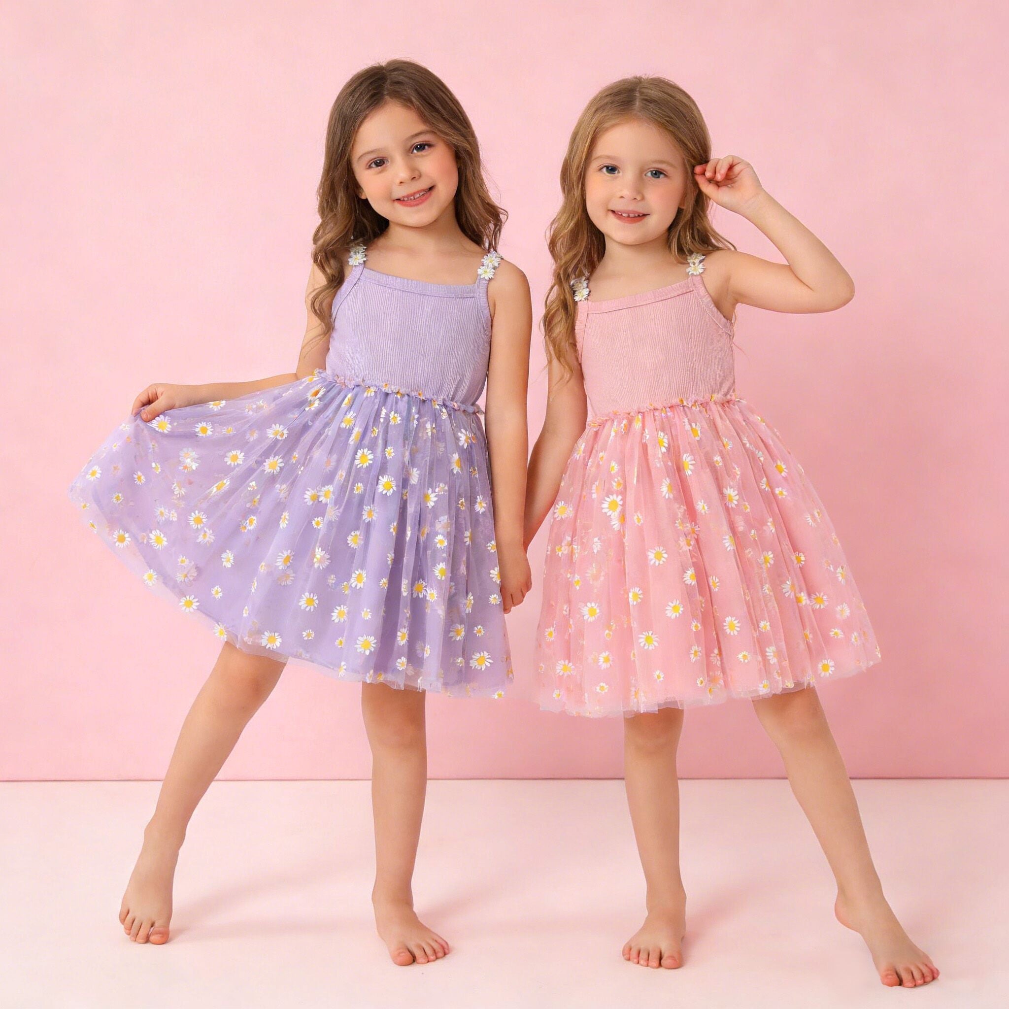 （In Production）Girls Spring&Summer Daisy Embroidery Tulle Dress
