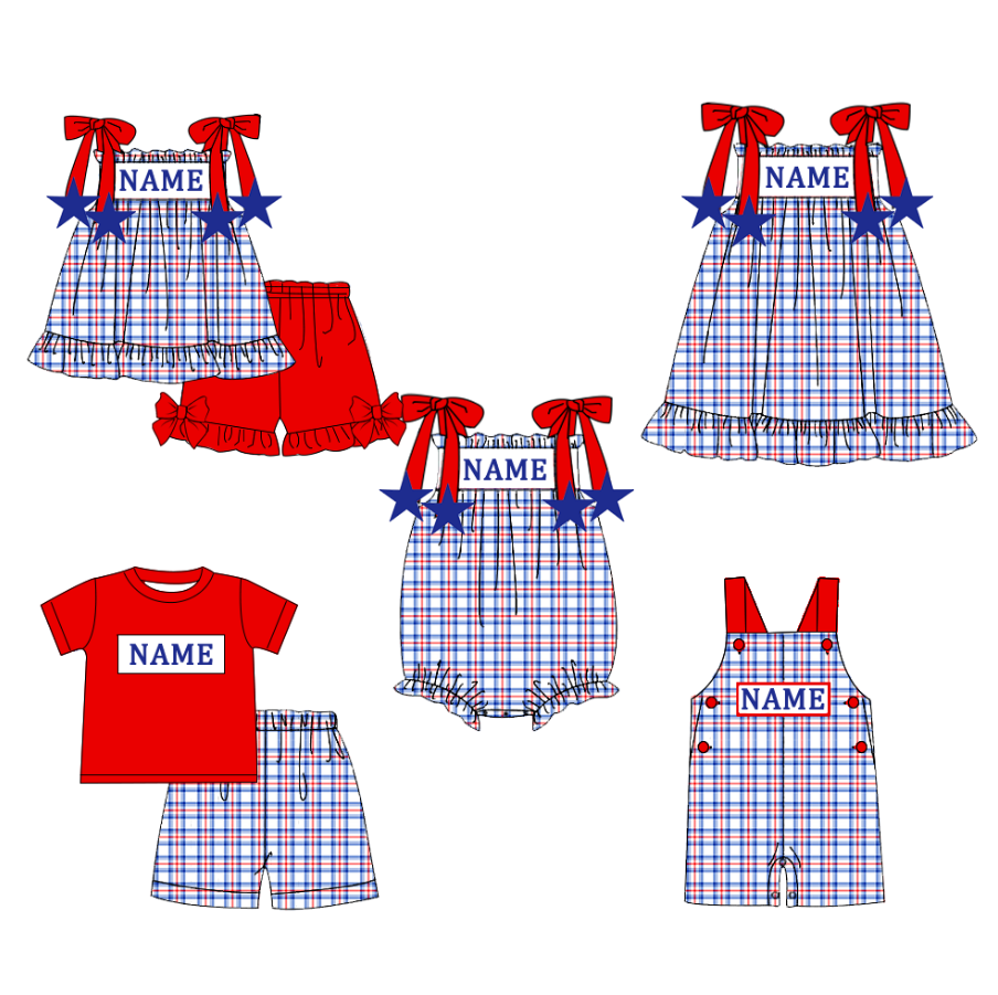 （Pre Order）Siblings Patriotic Embroidery Dress,Set&Romper-Customized name
