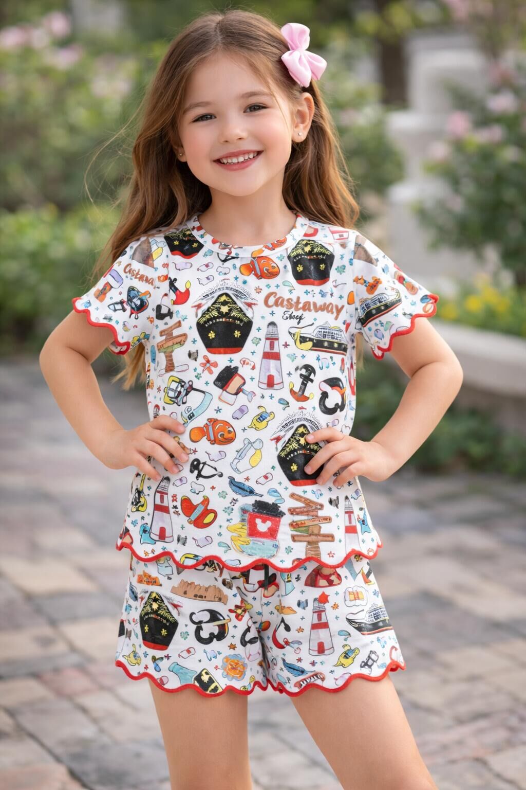 （Pre Order,Prepack Zone）Girls Princess&Cartoon Scallop Shorts Set（Mix Size）
