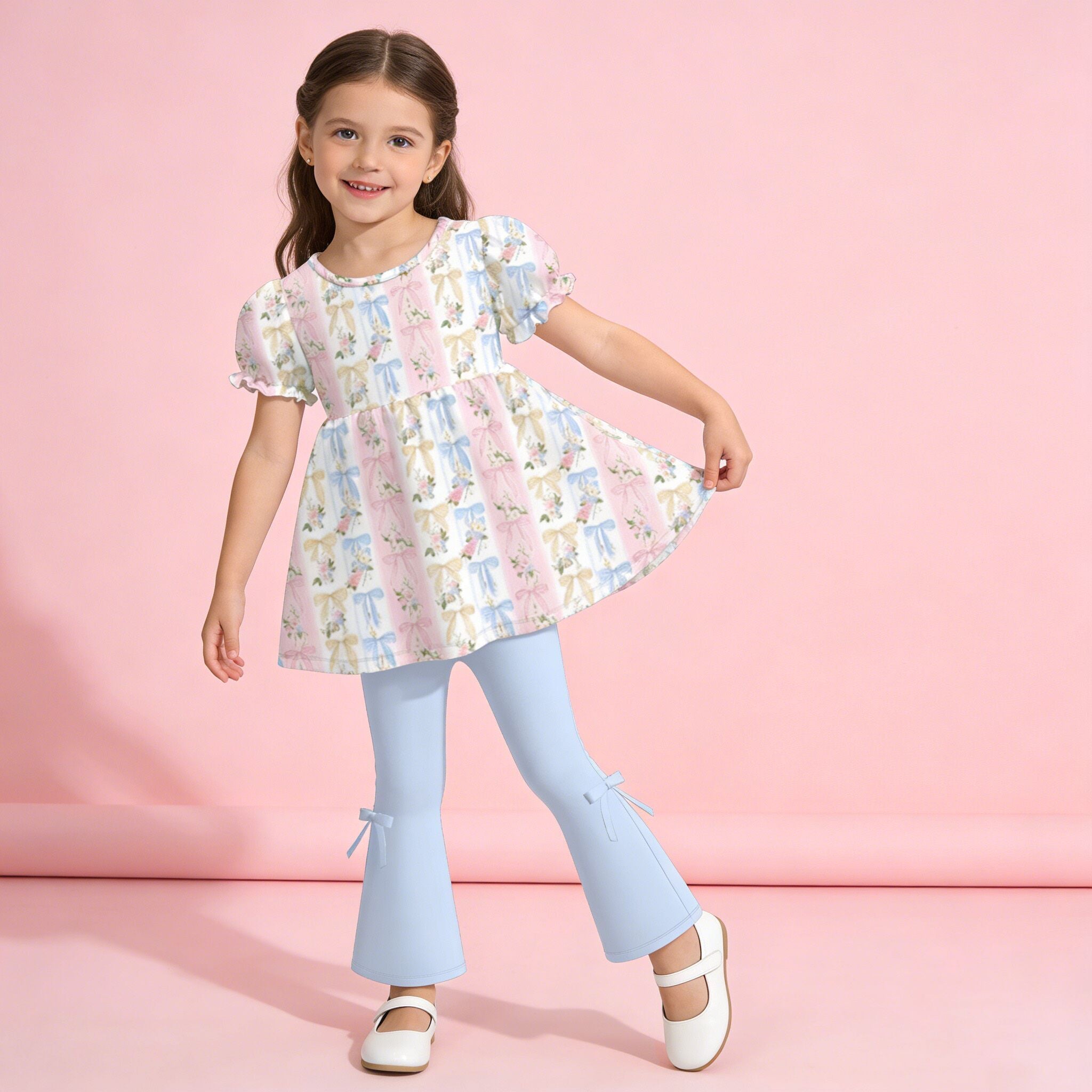 （Pre Order,Prepack Zone）Girls Spring&Summer Bow Print Set（Mix Size）