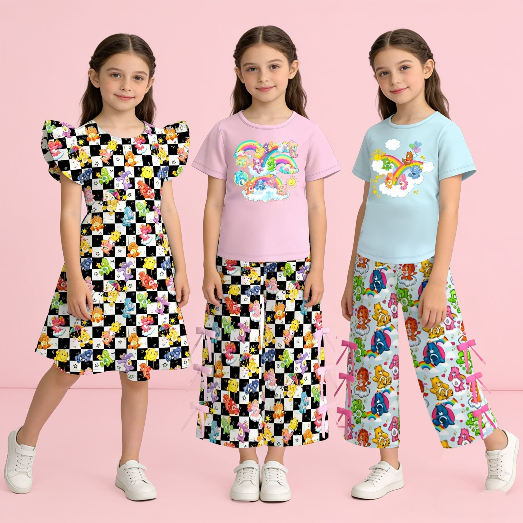 （Pre Order,Prepack Zone）Girls Spring&Summer Cartoon Print Dress,Set