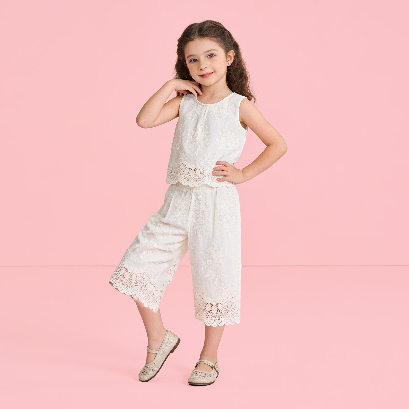 （In Production）Girls Spring&Summer Lace Embroidery Outfit Set