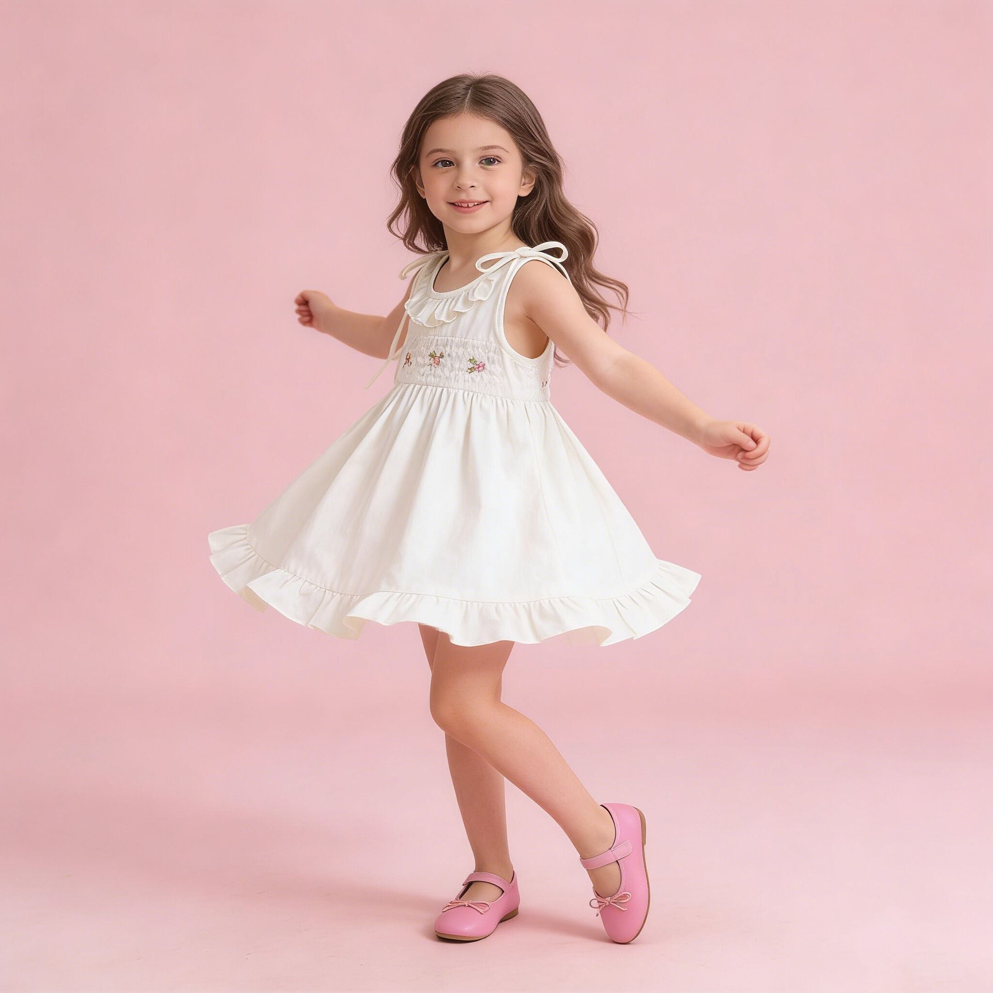 （In Production）Girls Spring&Summer Floral Embroidery Dress