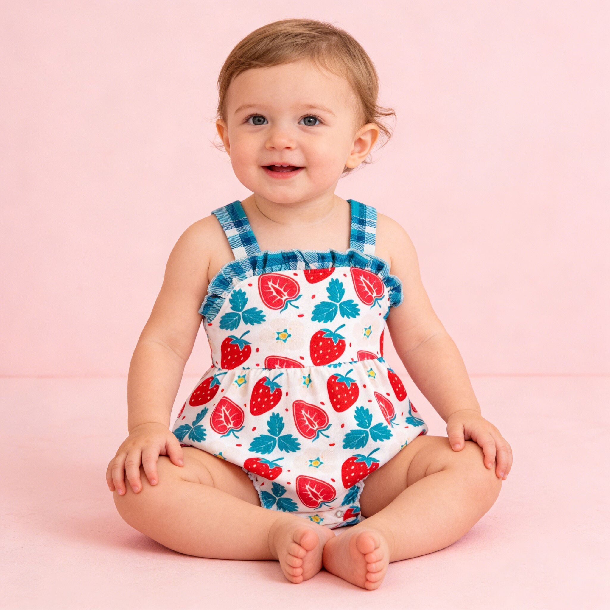 （In Stock)Baby Girls Strawberry Print Romper
