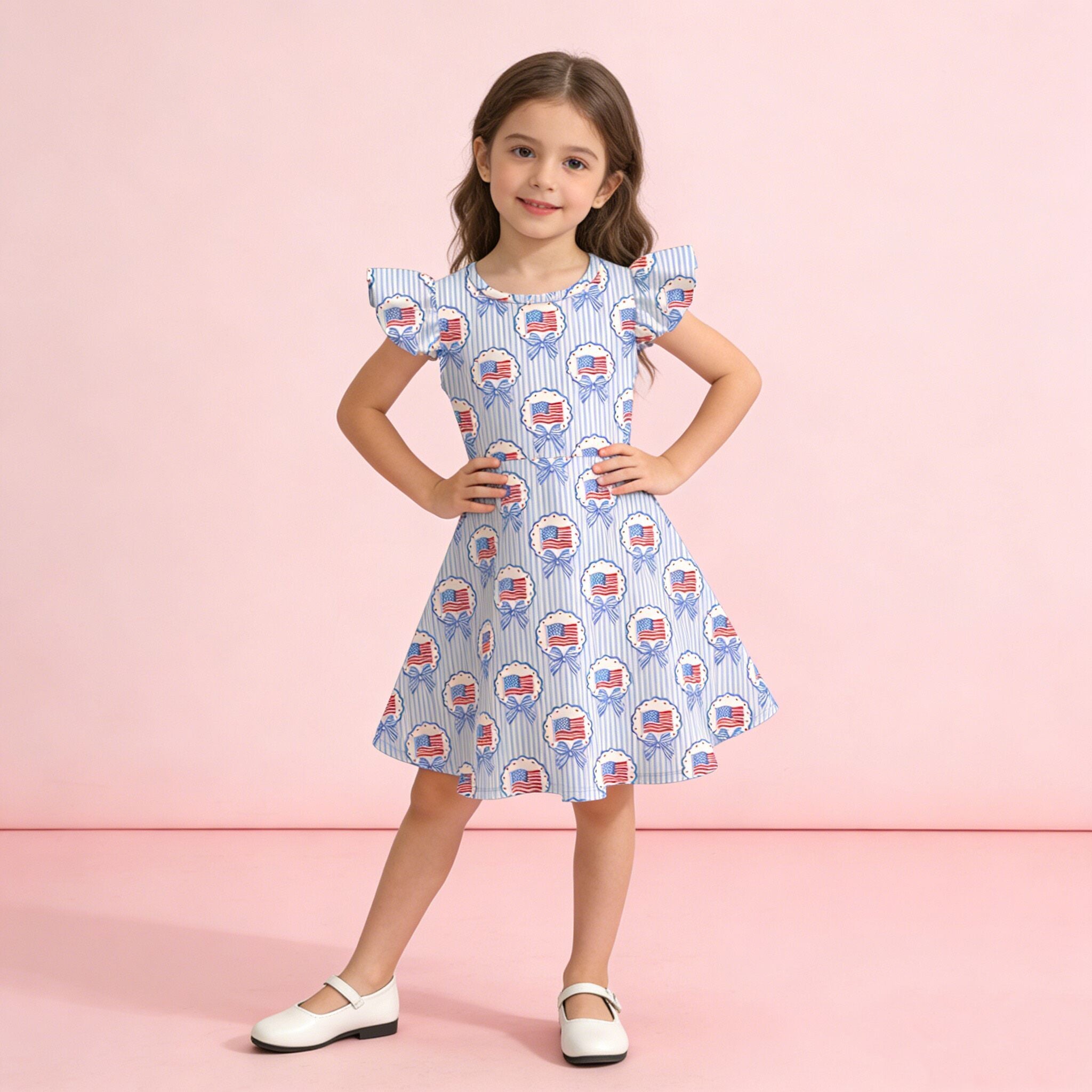 （Pre Order,Prepack Zone）Girls Patriotic Print Shorts Set（Mix Size）