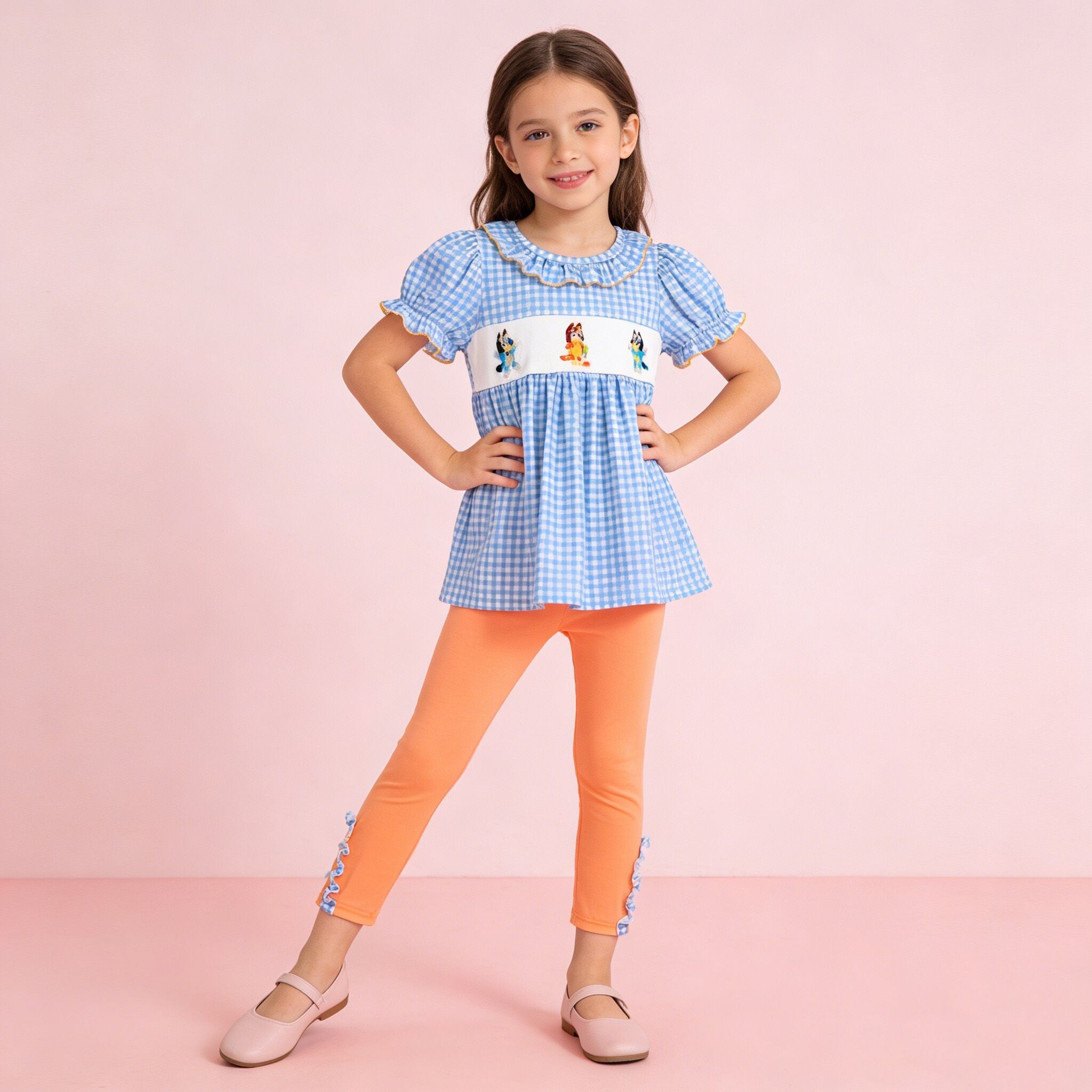 （In Stock）Girls Spring&Summer Cartoon Embroidery Outfit Set