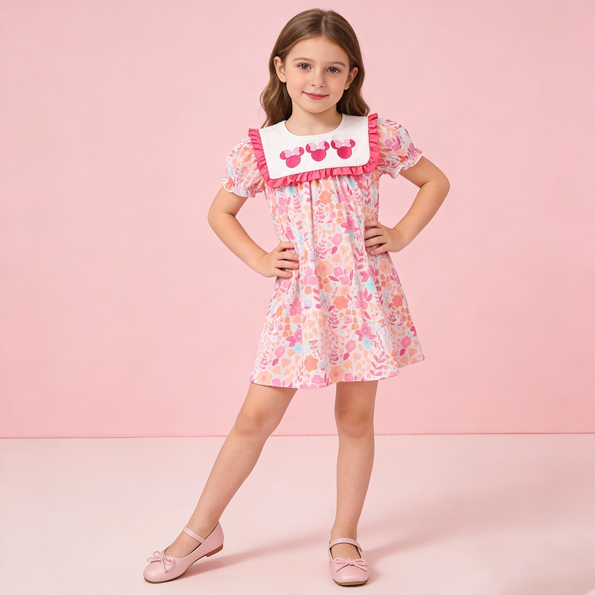 （In Stock）Girls Spring Cartoon Embroidery Dress