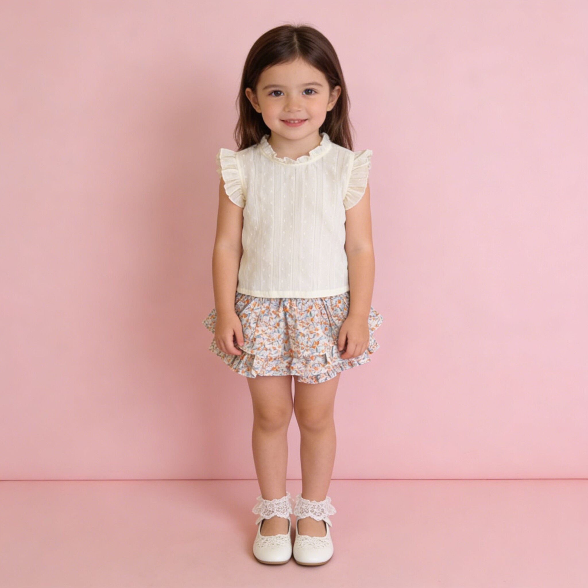 （In Production）Girls Spring&Summer Floral Print Skort Set
