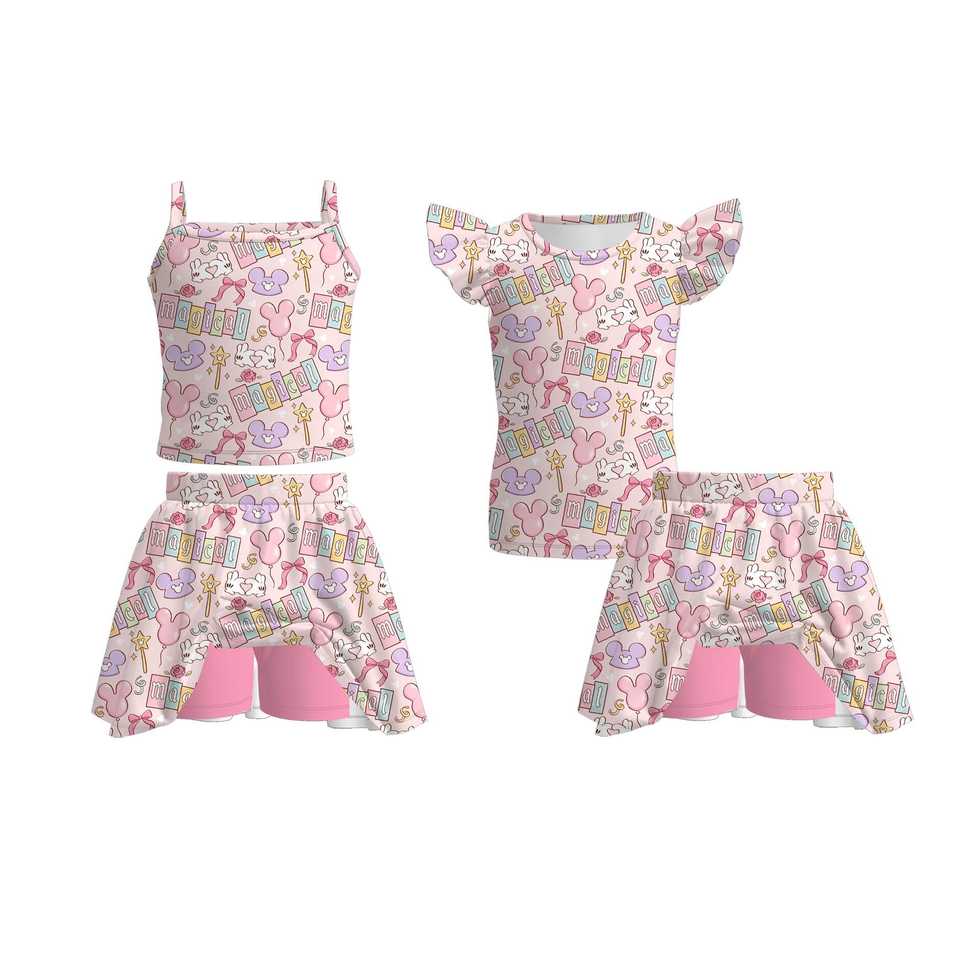 （Pre Order+Prepack Zone）Girls Spring and Summer Cartoon Print Skort Set