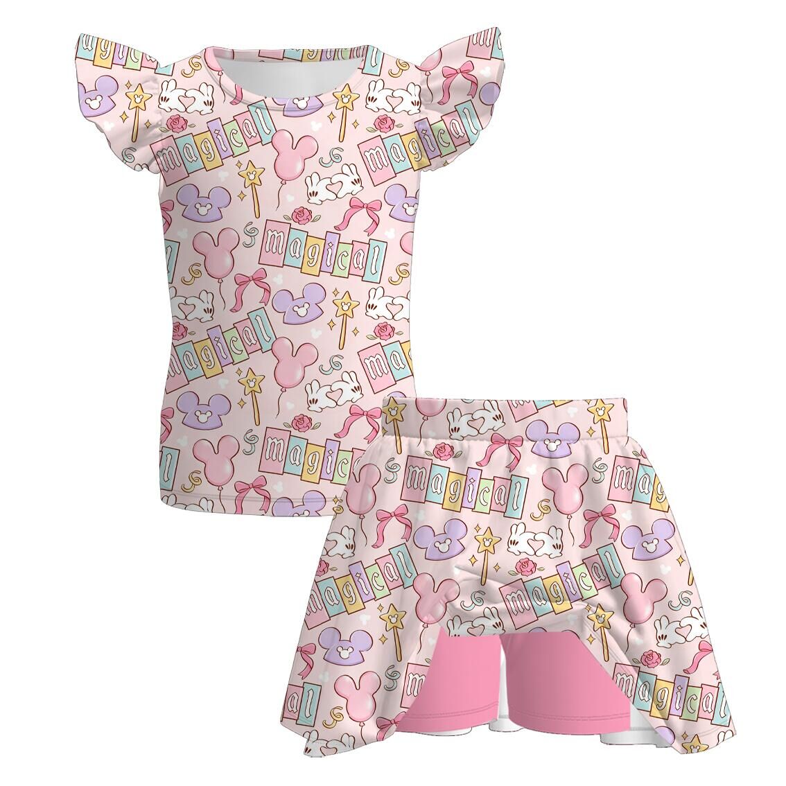 （Pre Order+Prepack Zone）Girls Spring and Summer Cartoon Print Skort Set