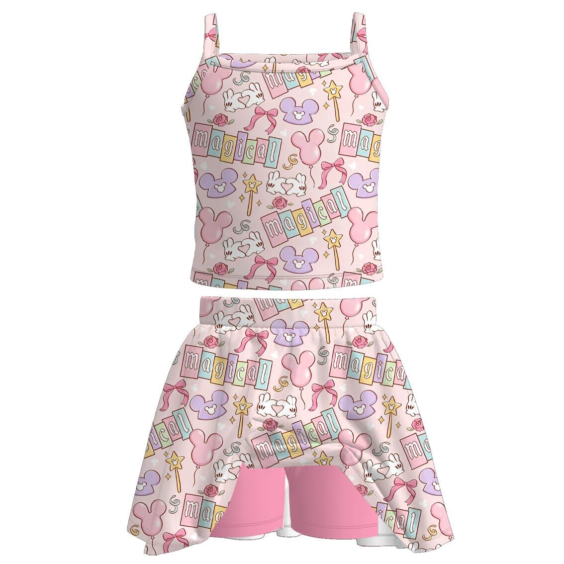 （Pre Order+Prepack Zone）Girls Spring and Summer Cartoon Print Skort Set
