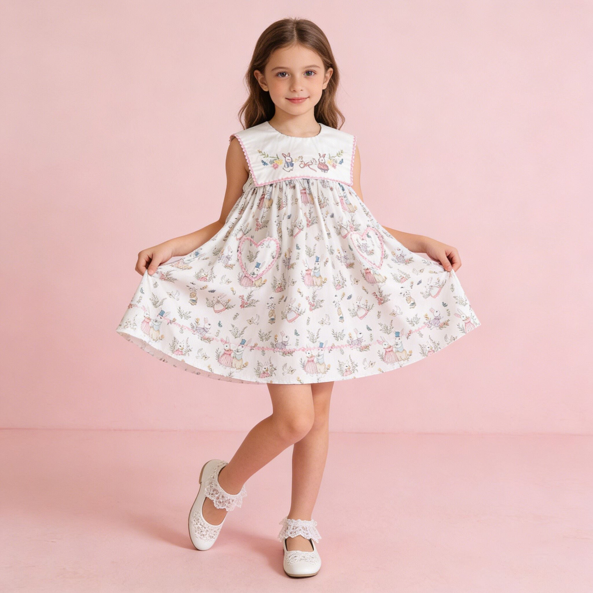 （In Production）Girls Spring&Summer Bunny Embroidery Dress