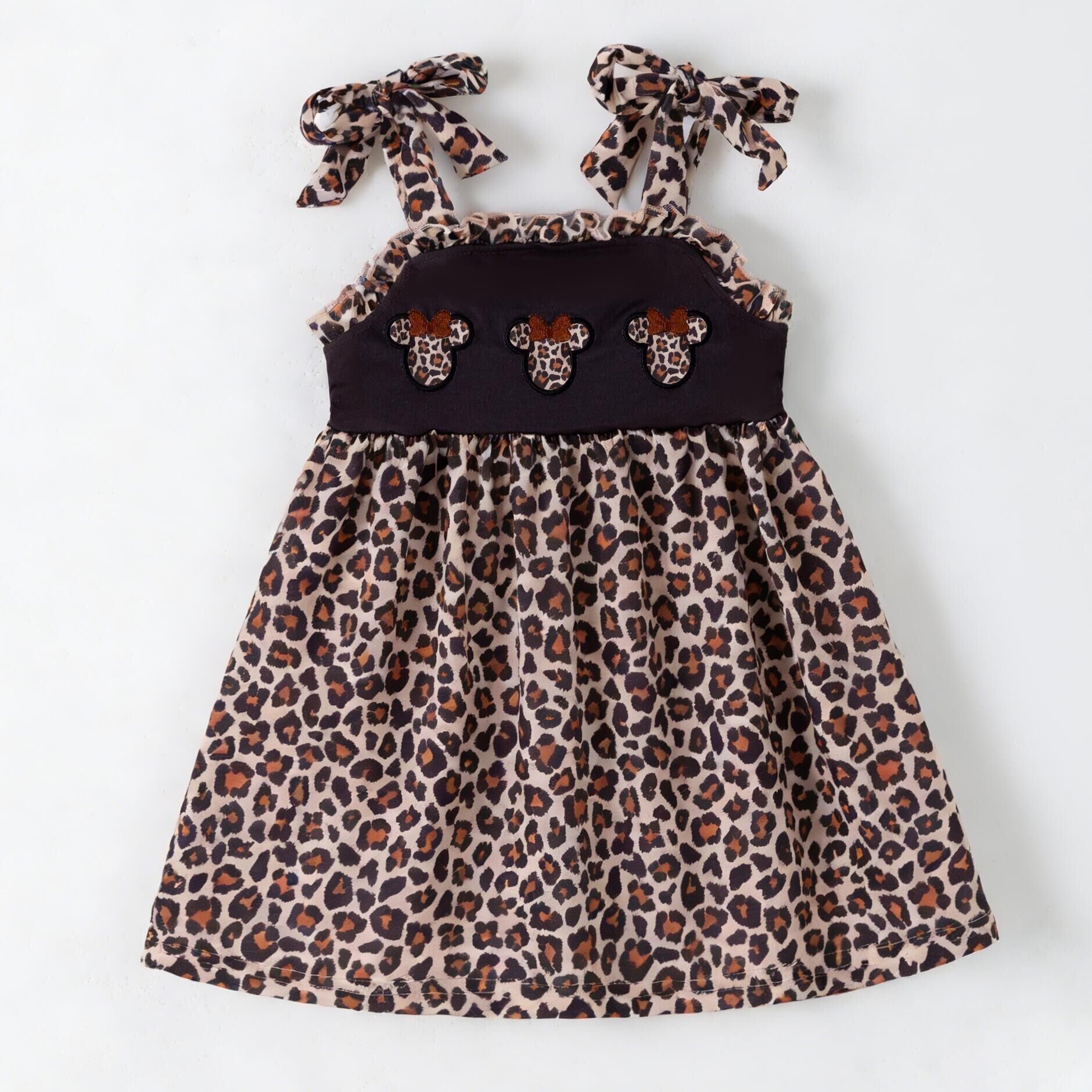 （Pre Order,Prepack Zone）Family Cartoon Applique Leopard Print Dress&Romper（Mix Size）