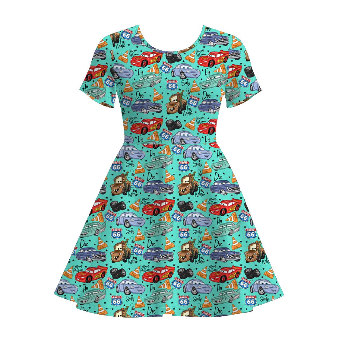 （Pre Order）Family Spring&Summer Cartoon Car Print Dress,Romper&Top