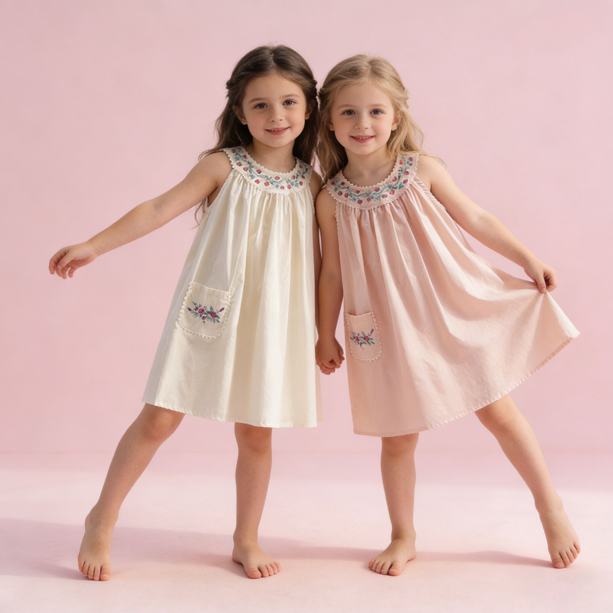 （In Production）Girls Spring&Summer Floral Embroidery Sleeveless Dress