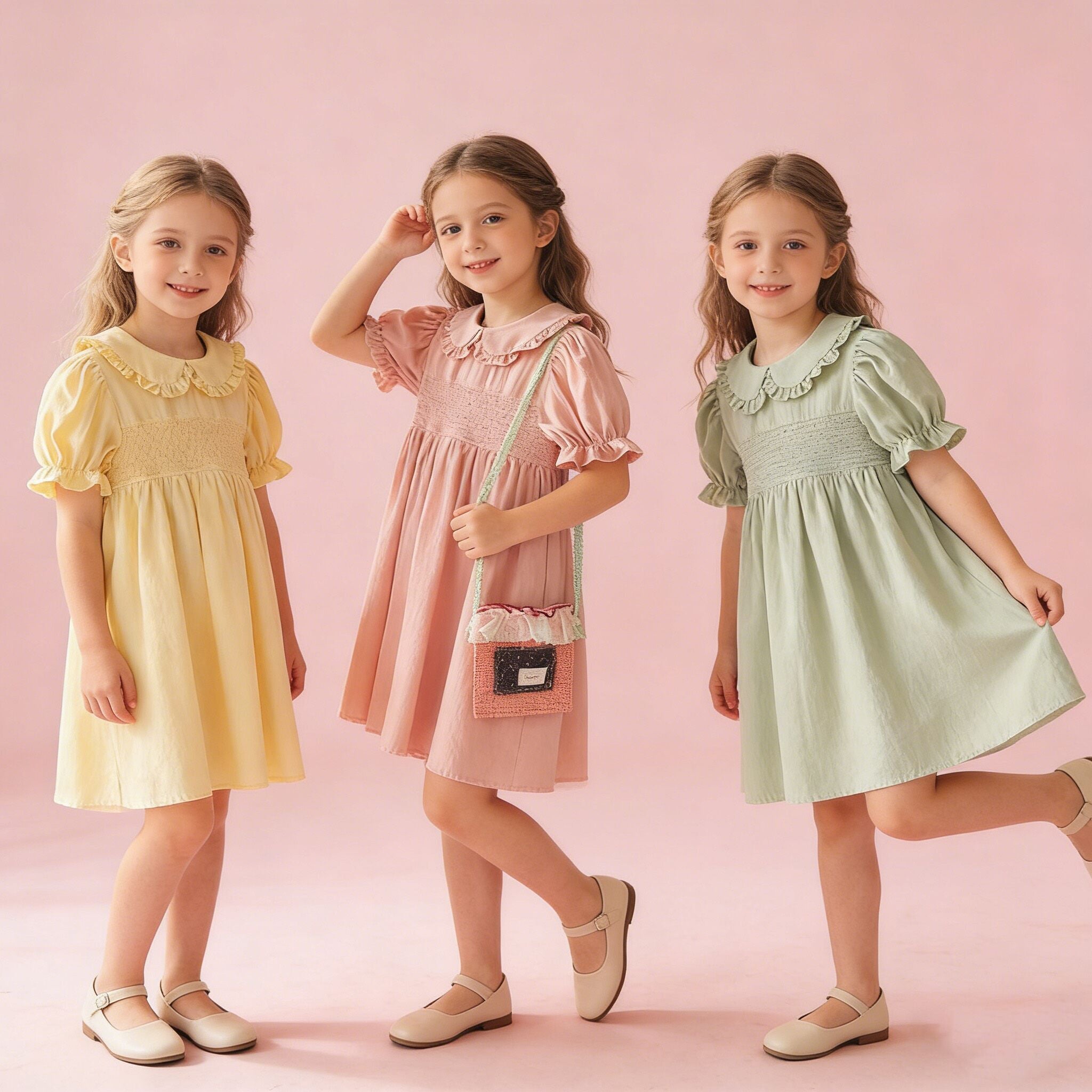 （In Production）Girls Spring&Summer Smocked Ruffle Baby Collar Dress