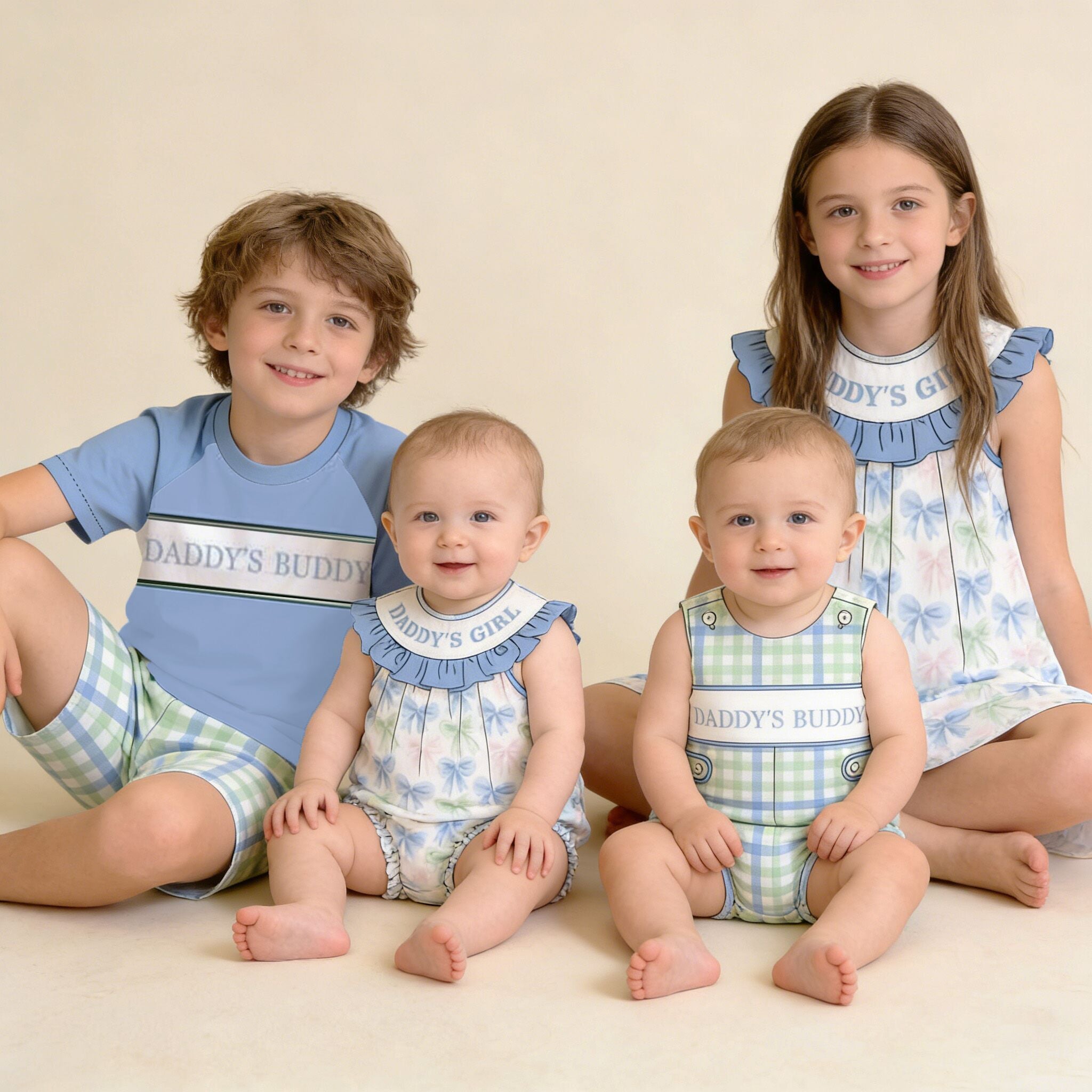 （Pre Order）Sibling Spring&Summer DADDY Embroidery Smocked Dress,Set&Romper