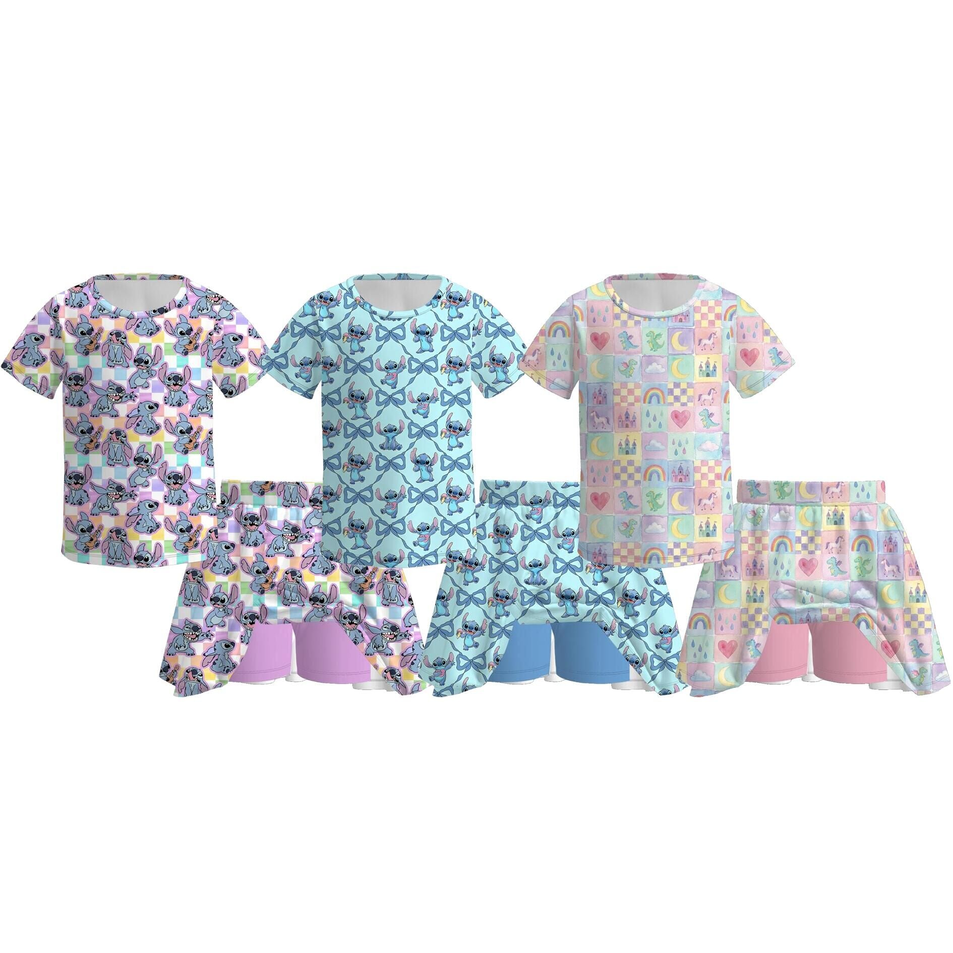 （Pre Order+Prepack Zone）Girls Spring&Summer Cartoon Print Skort Set