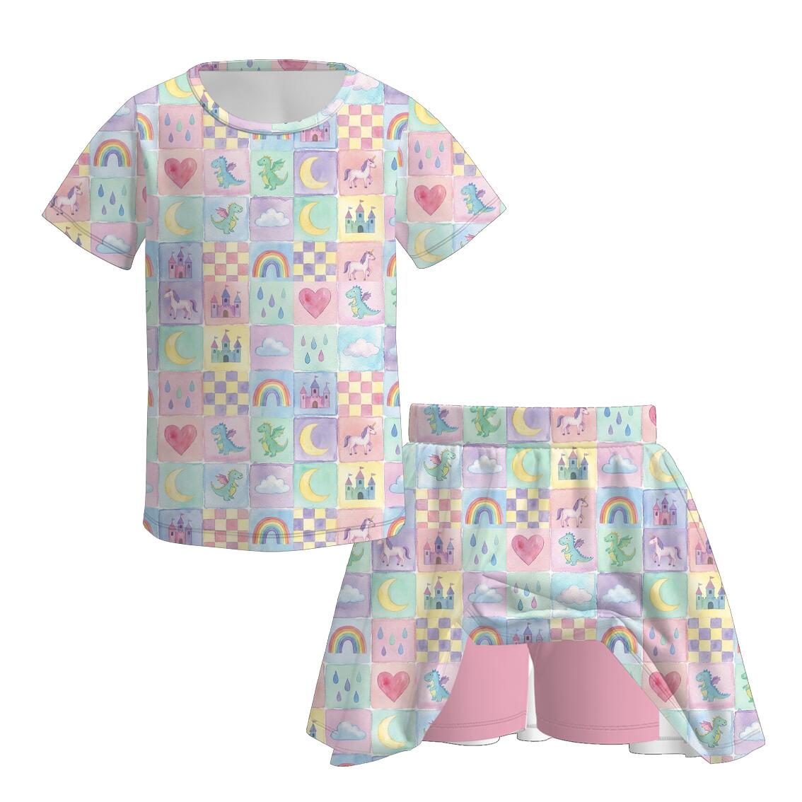 （Pre Order+Prepack Zone）Girls Spring&Summer Cartoon Print Skort Set