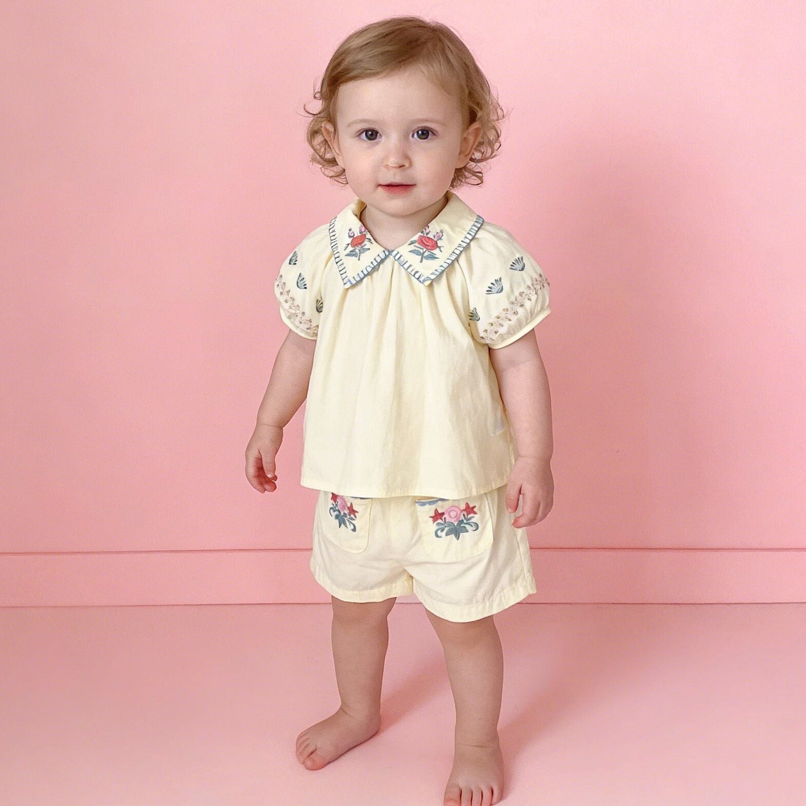 （In Production）Toddler Girls Spring&Summer Floral Embroidery Bloomer Set