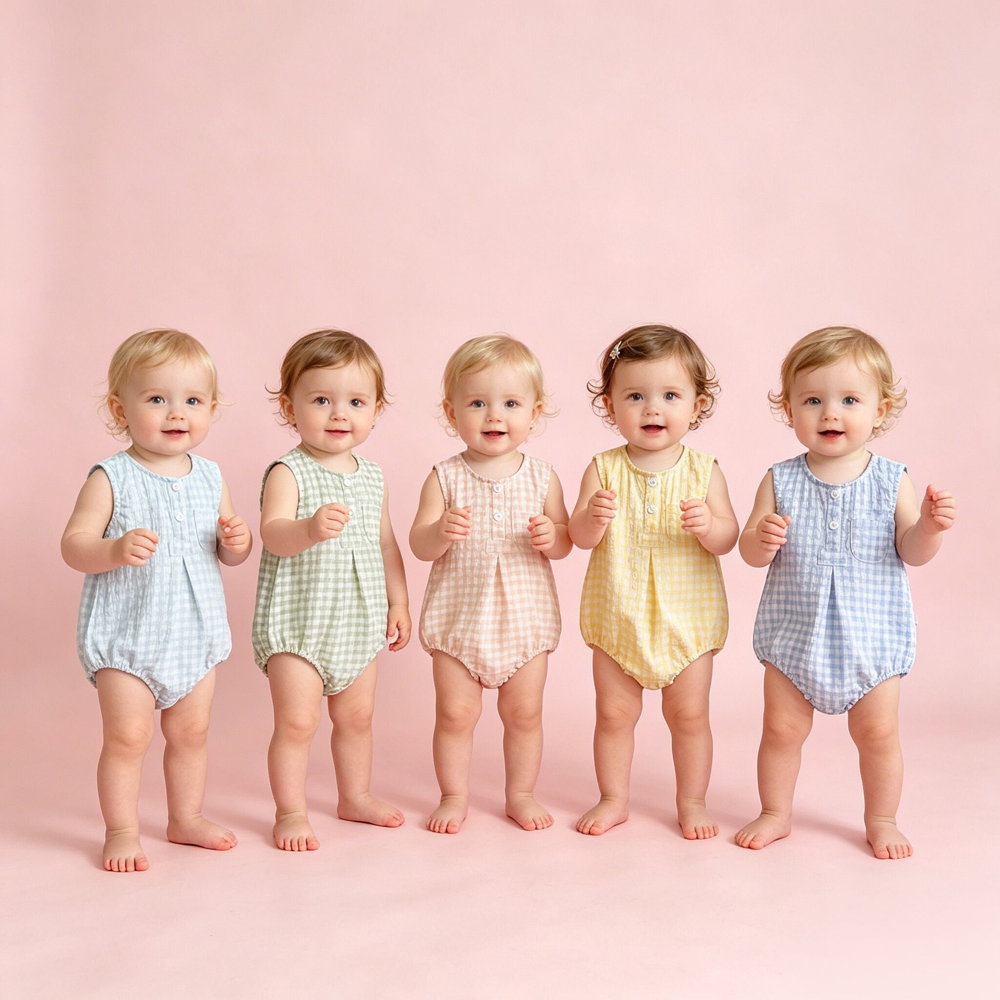 （In Production）Toddler Boys Girls Spring&Summer Checkered Sleeveless Romper