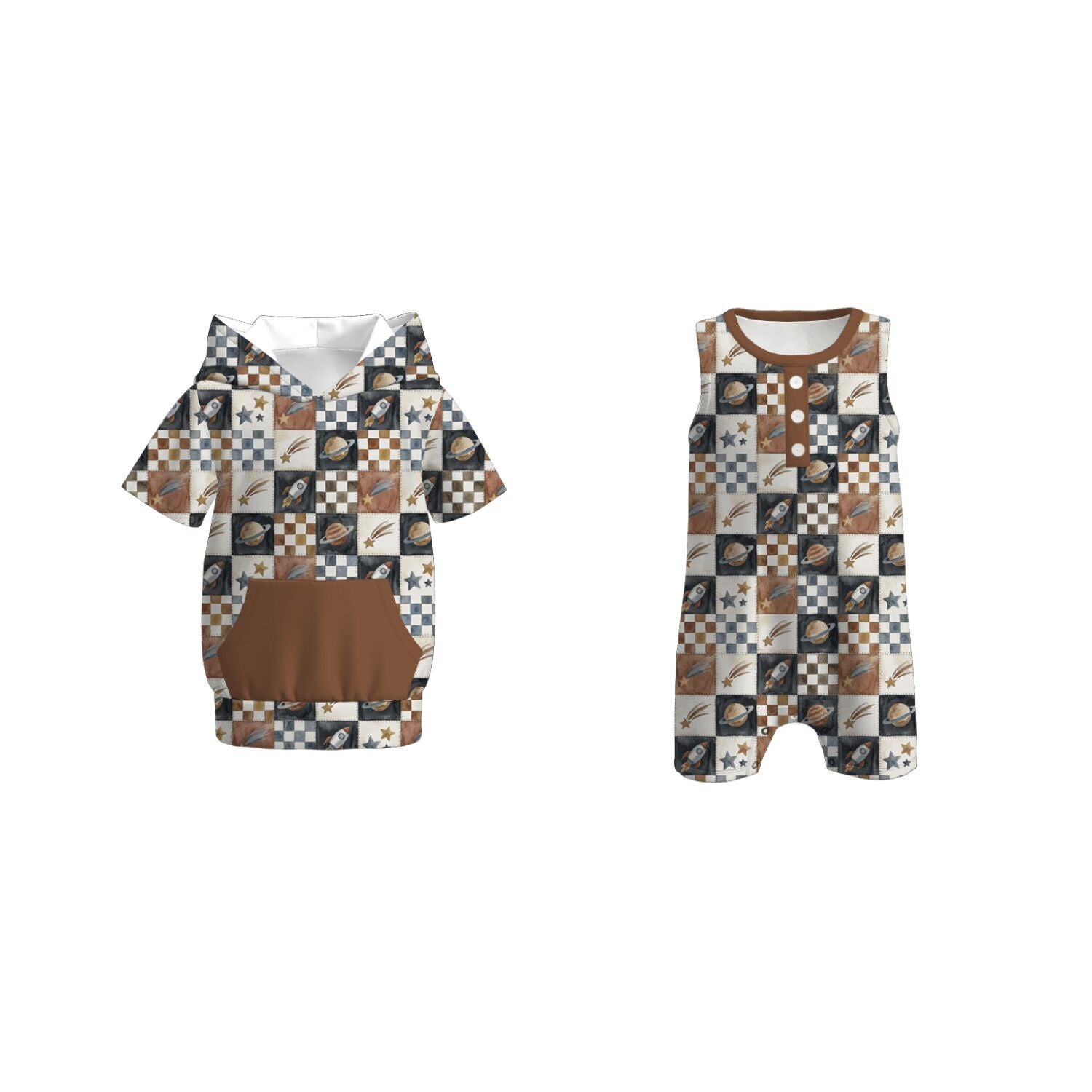 （Pre Order）Brothers Spring and Summer Planet Print Hoodie＆Romper