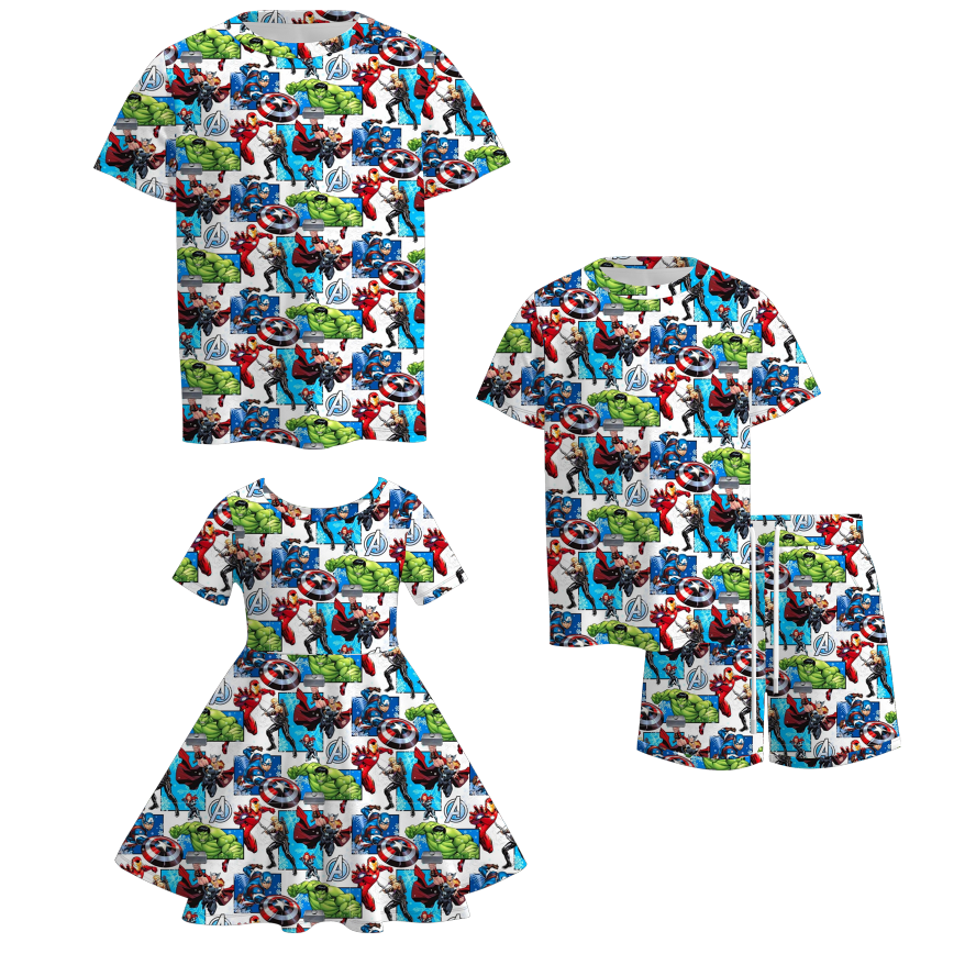 （Pre Order）Siblings Spring&Summer Movie Hero Print Dress,Set&Top