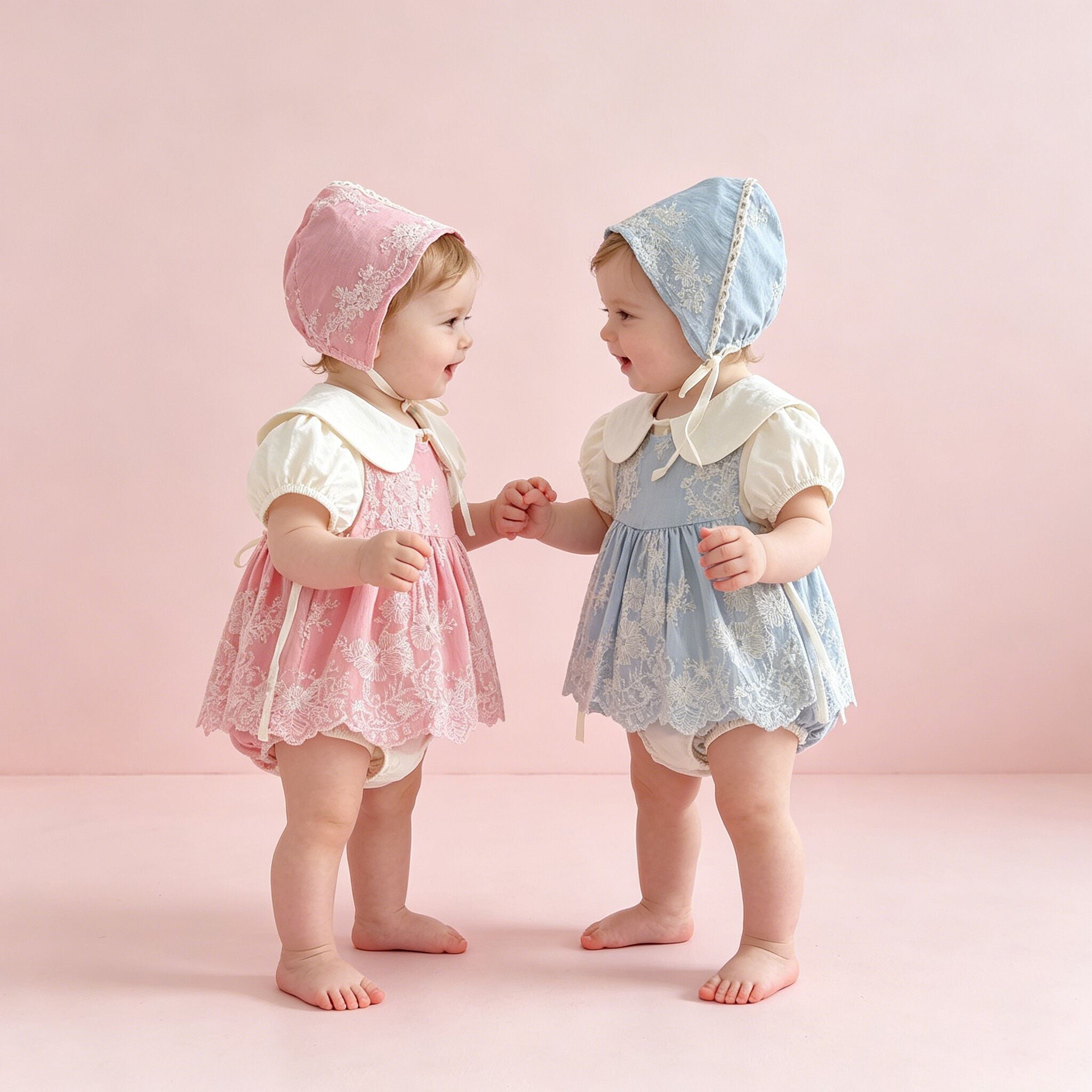 （In Production）Toddler Girls Spring&Summer Embroidery Two-piece Romper with Headscarf