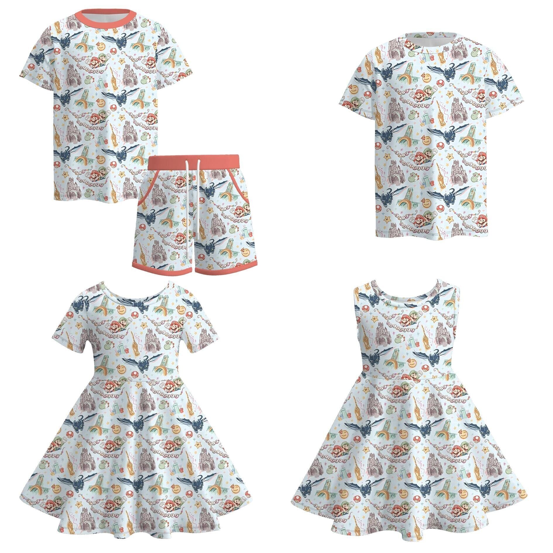 （Pre Order）Siblings Spring&Summer Cartoon Print Dress,Set&Top