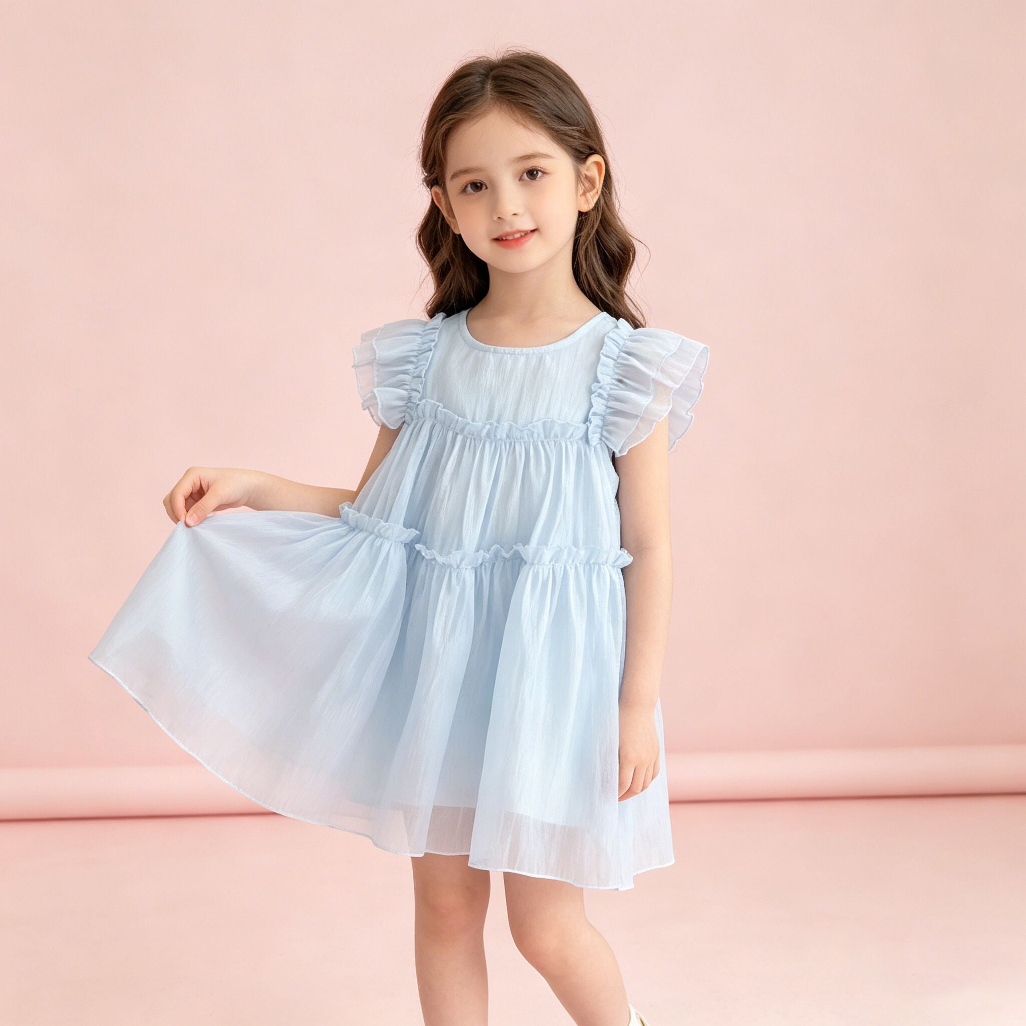 （In Production）Girls Spring&Summer Baby Blue Chiffon Dress
