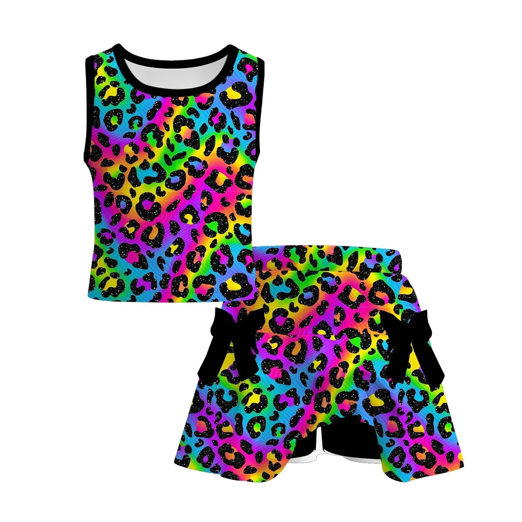 （Pre Order）Girls Spring&Summer Leopard Print Skort Set&Dress