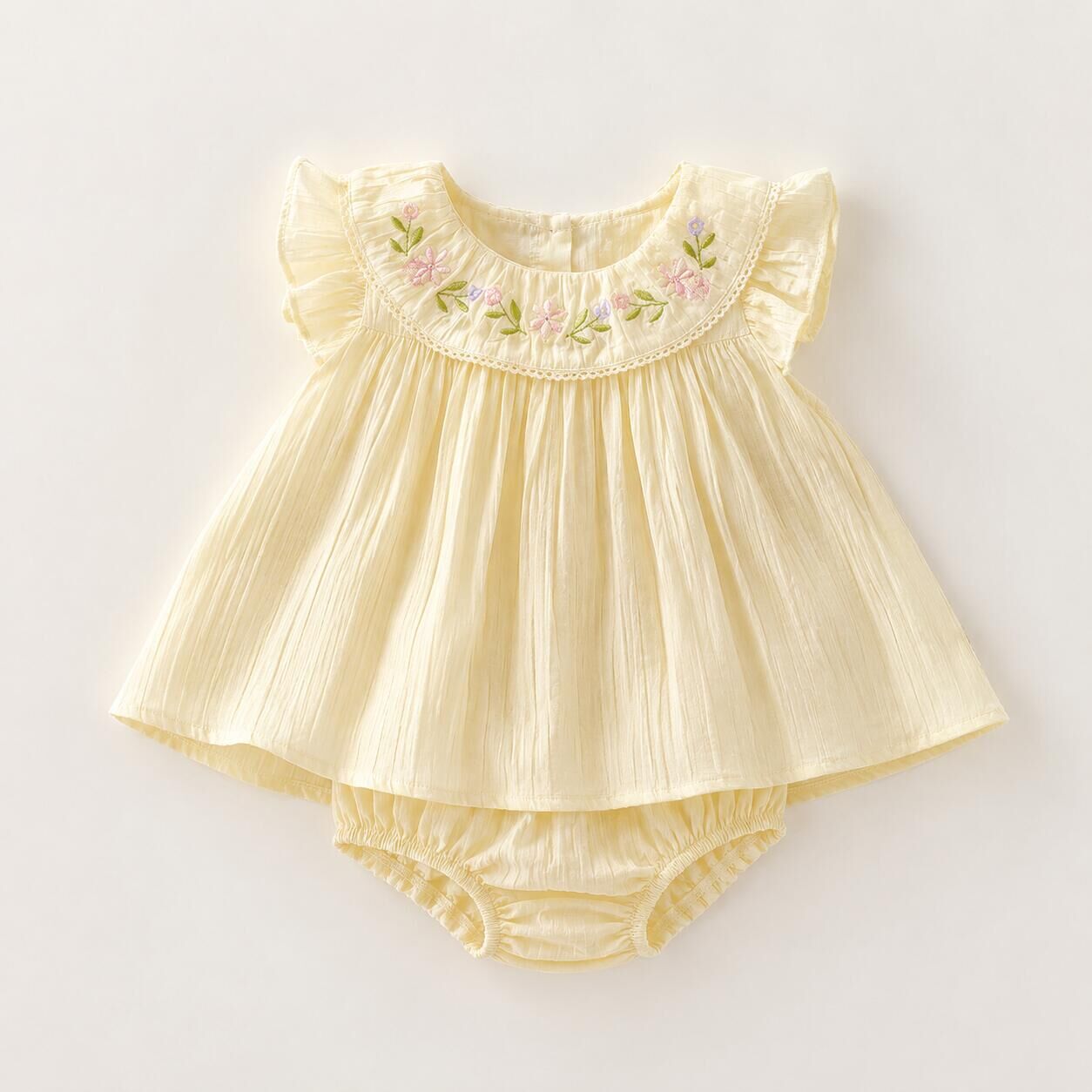 （In Production）Toddler Girls Spring&Summer Floral Embroidery Cotton Romper