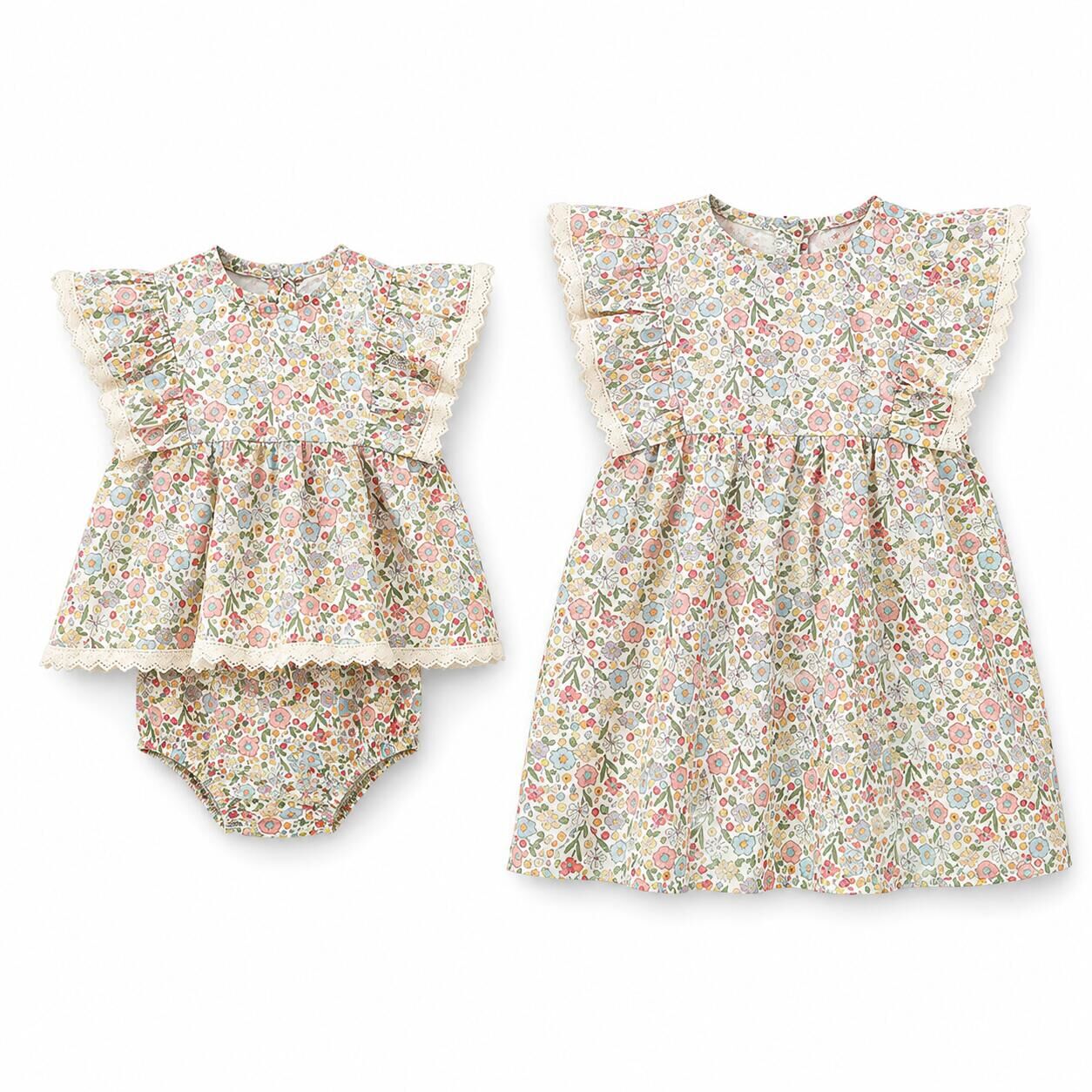 （In Production）Sisters Summer Floral Print Lace Dress&Romper