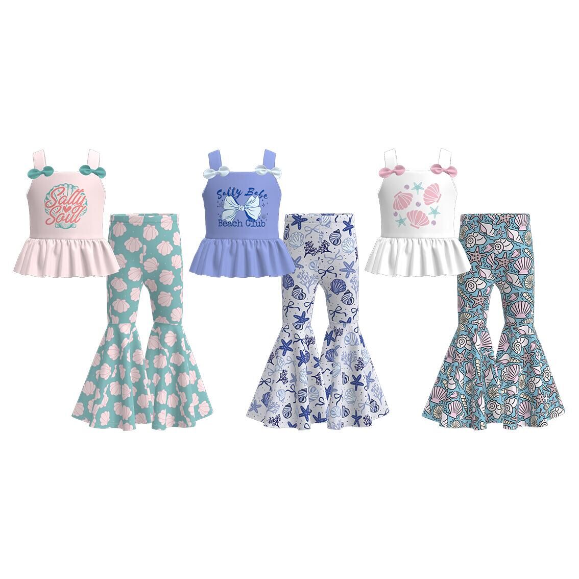 （Pre Order+Prepack Zone）Girls Summer Sea Shell Print Outfit Set