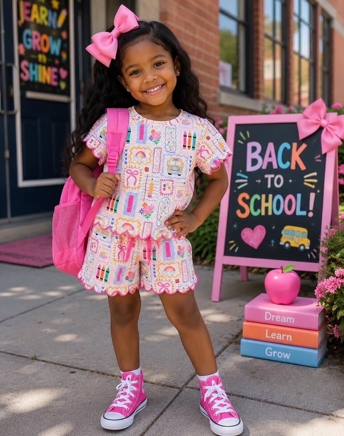 （Pre Order）Girls Summer Back To School Scallop Shorts Set