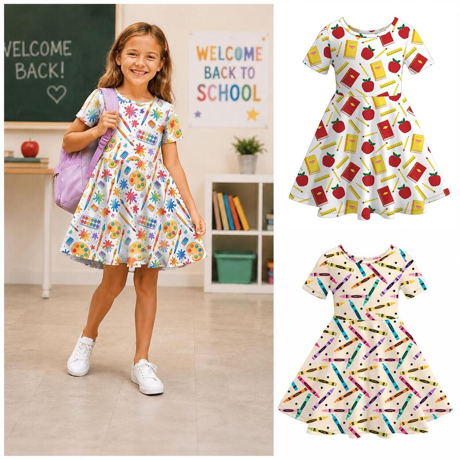 （Pre Order+Prepack Zone）Girls Summer Back To School Print Dress