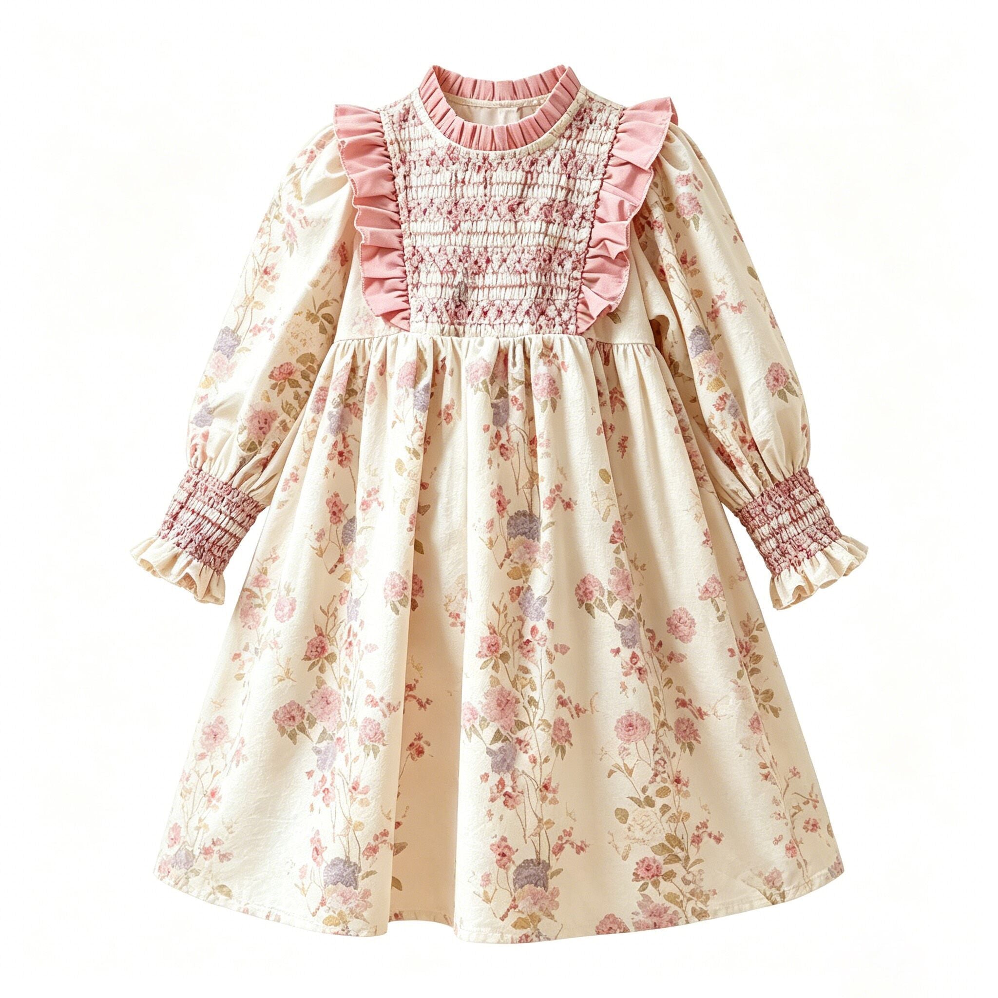 （In Production）One Pack(6 Pieces total)Sale Girls Fall Ruffle Smocked Dress