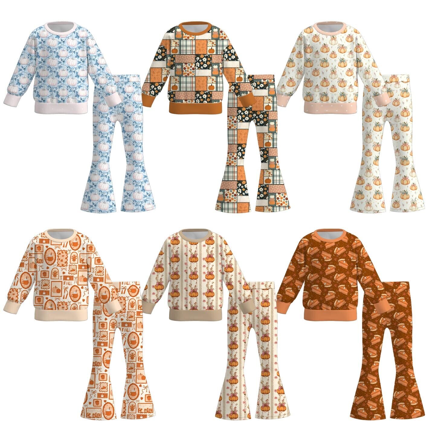 （Pre Order+Prepack Zone）Girls Fall Pumpkin Print Sweatshirt Suit
