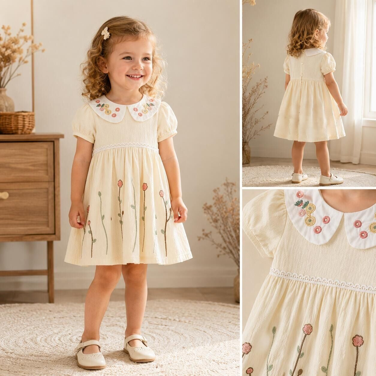 （In Production）Girls Fall Embroidery Baby Collar Dress