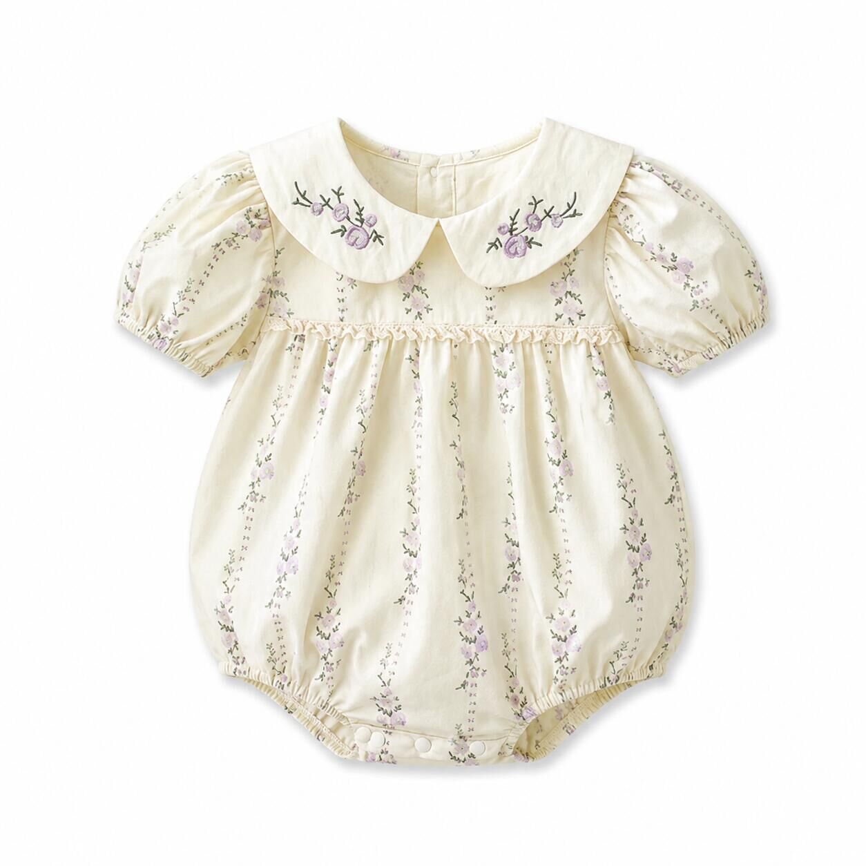 （In Production）Girls Fall Floral Embroidery Romper