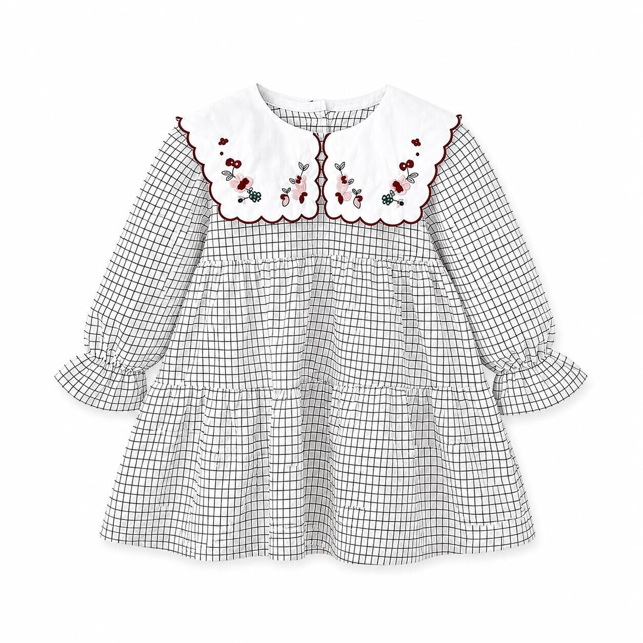 （In Production）Girls Fall Floral Embroidery Scallop Collar Dress