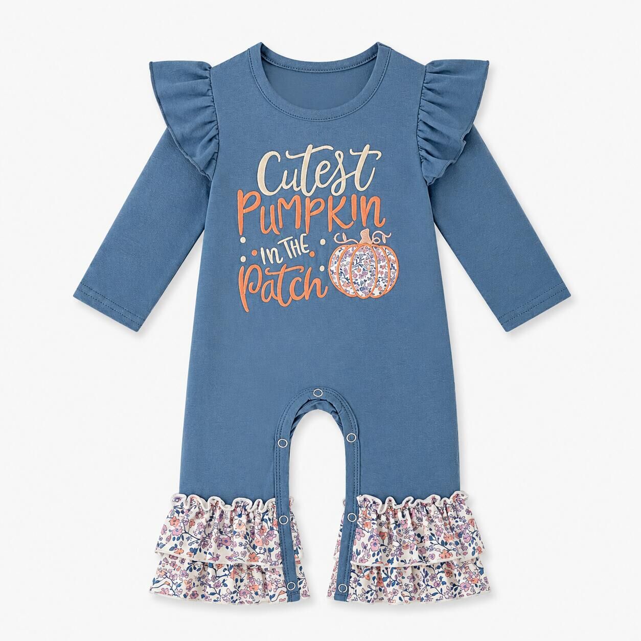 （In Stock）Toddler Girls Fall Pumpkin Embroidery Cotton Romper